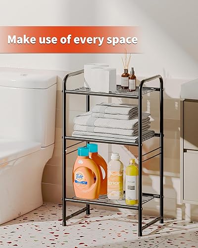 Miniatura 4 de wkokos Estantería de almacenamiento de acero de 3 niveles, organizador de acero, estante de alambre para el hogar, cocina, oficina, negro (11.8