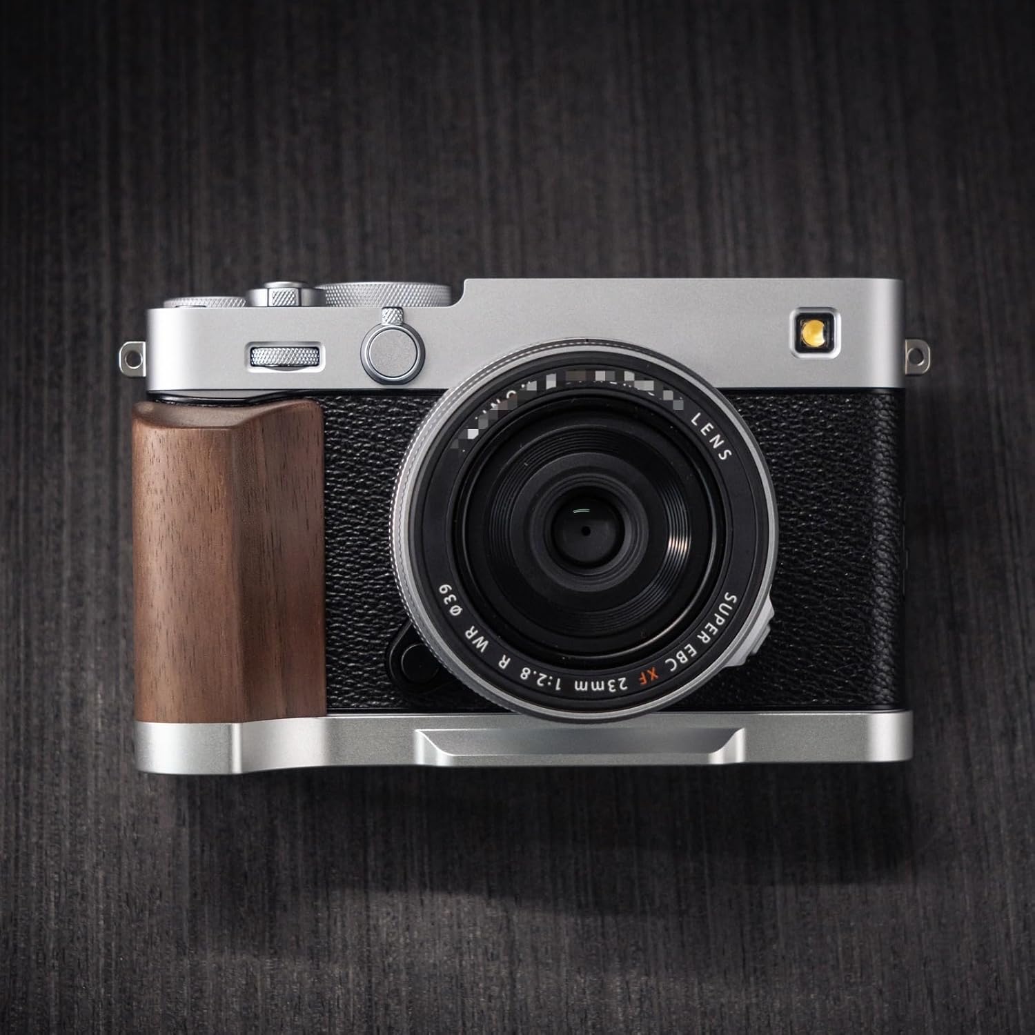 Wood Wooden Aluminum Alloy L Hand Grip Base Plate for Fuji Film XE5 Camera (Walnut + Silver Base (Weight: 57g))