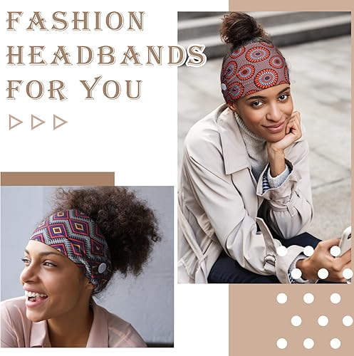 Miniatura 5 de Chuangdi 6 diademas con botones para máscara, turbante de nudo bohemio africano, diademas elásticas para enfermeras, accesorios para el cabello de