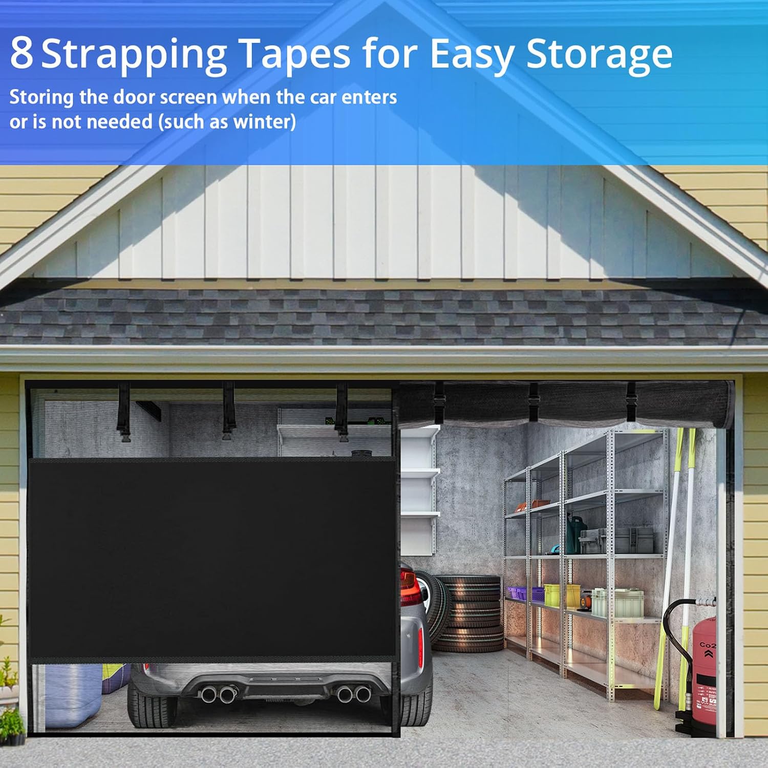 FEGO Privacy Garage Door Screen for 2 Car Garage 16x7FT, Blackout Magnetic Screen Door Self Sealing & Pet and Kid Friendly, Heavy Duty Weighted Bottom, Breeze in, Easy Assembly&Pass for Garage/Patio