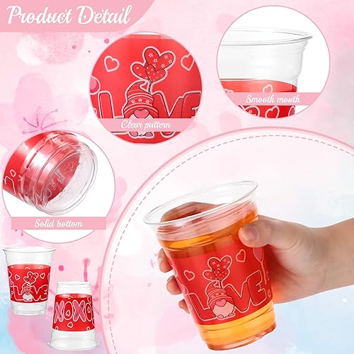 Miniatura 10 de 50 vasos desechables para el día de San Valentín de 12 onzas color rosa rojo transparente vasos de plástico reutilizables vasos para bebidas de