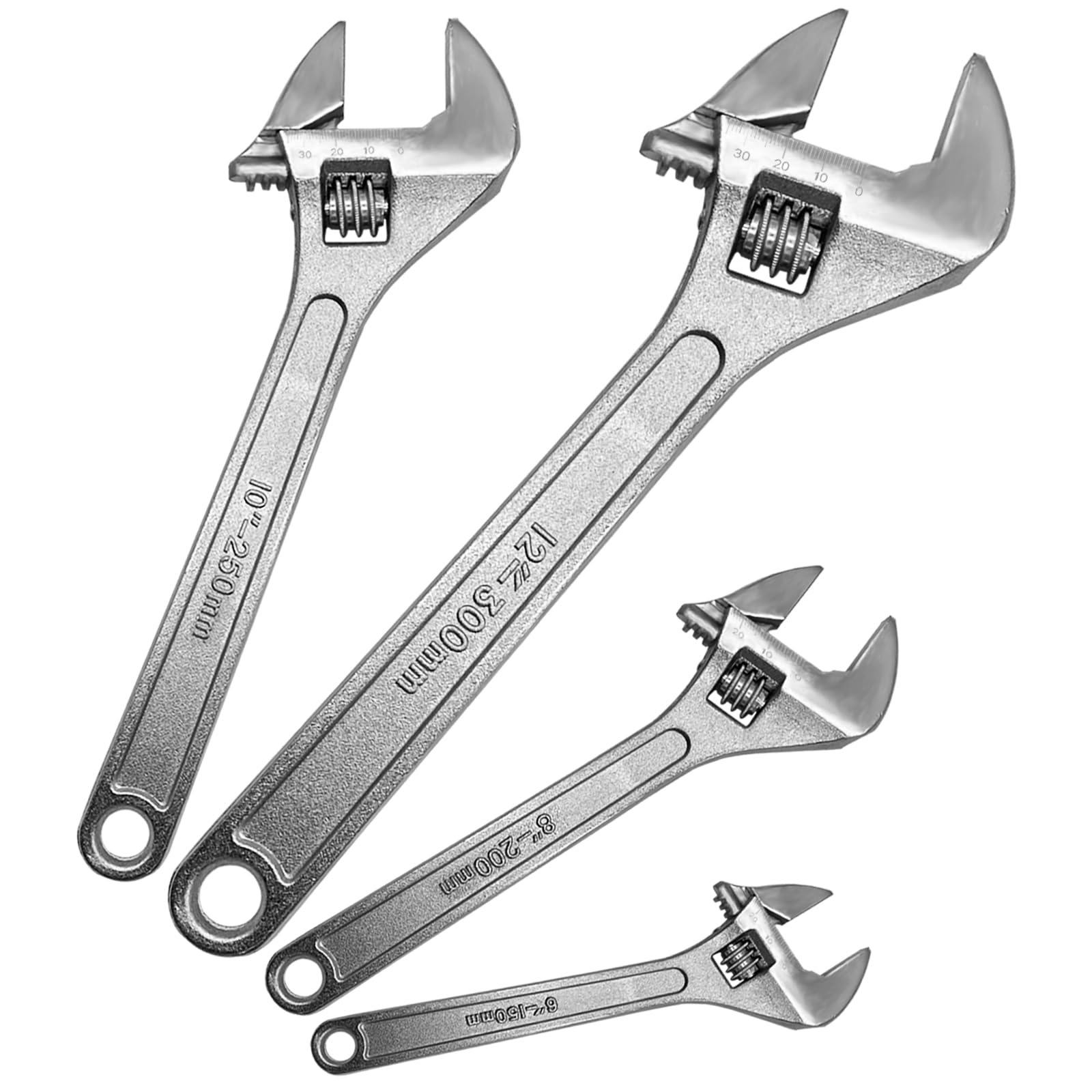 Silver Waizhiua 4Pcs Adjustable Spanner Set, 4 Sizes Adjustable Wrench Set Multifunctional Carbon Steel Shifter Spanners For Home Bathroom Garage Maintenance Repair(6In/8In/10In/12In)