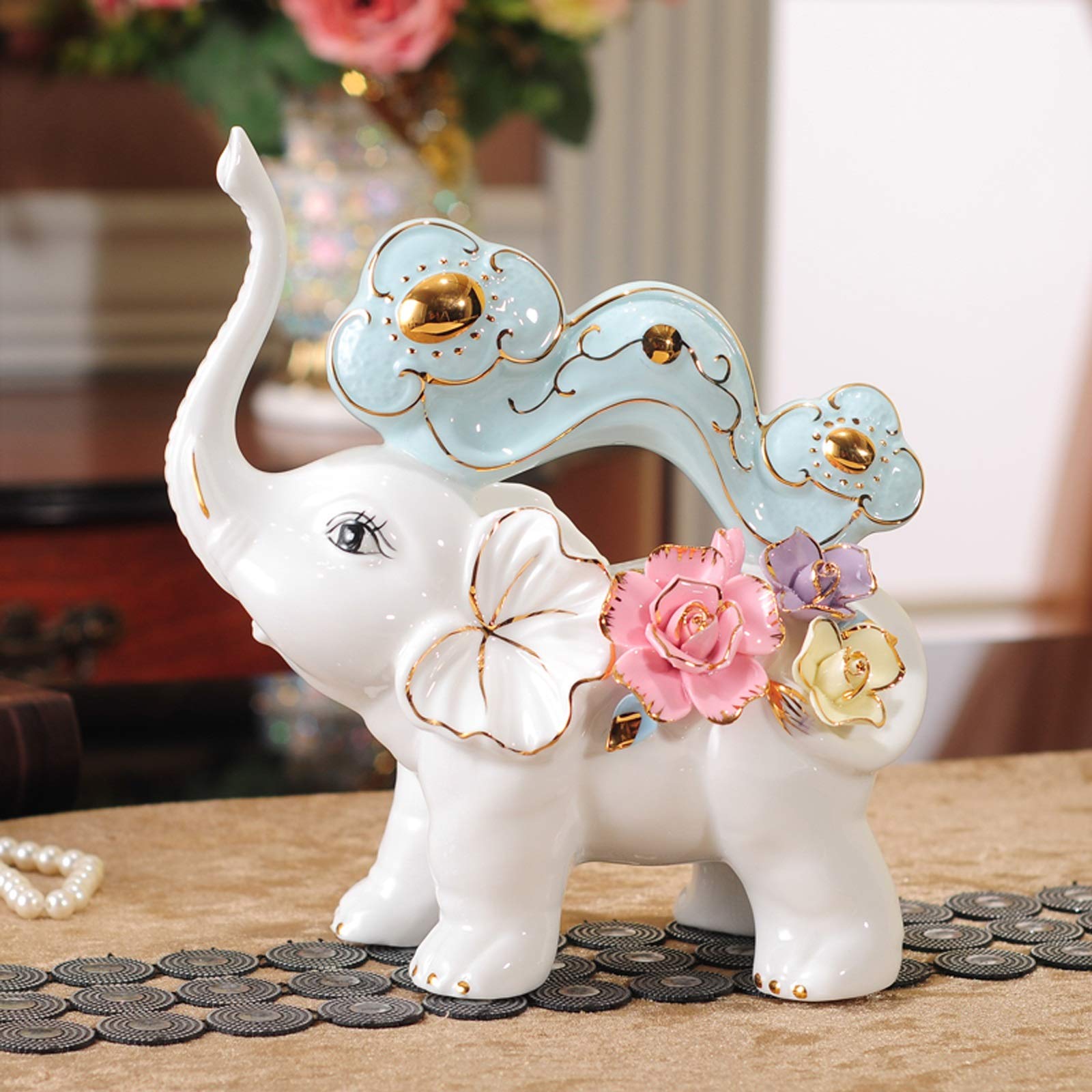 SUNESA Kunstwerk Skulpturen Elefant Feng Shui Statue Reichtum Glückliche Figur Wohnkultur Geschenk Sammlerliche Desktop Dekoration Elefant Statue Schmuck Haushaltshandwerk Geschenk Statuen