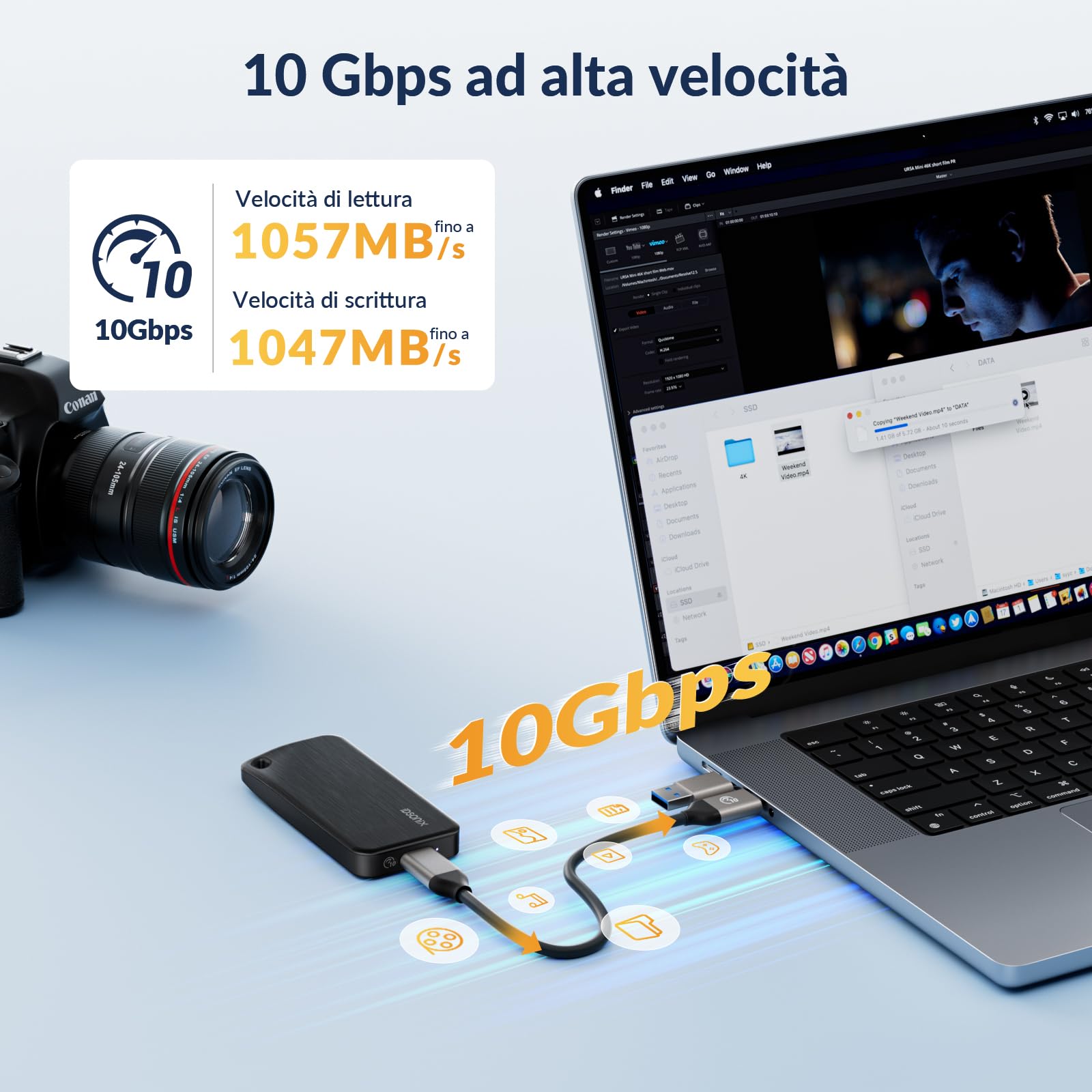 iDsonix SSD portatile da 1 TB, disco rigido esterno USB 3.2 GEN 2 fino a 1000 MB/s, unità a stato solido esterna con cavo USB-C 2 in 1, compatibile con Xbox, PS5, Mac, PC, laptop, fotocamera (i10PRO)