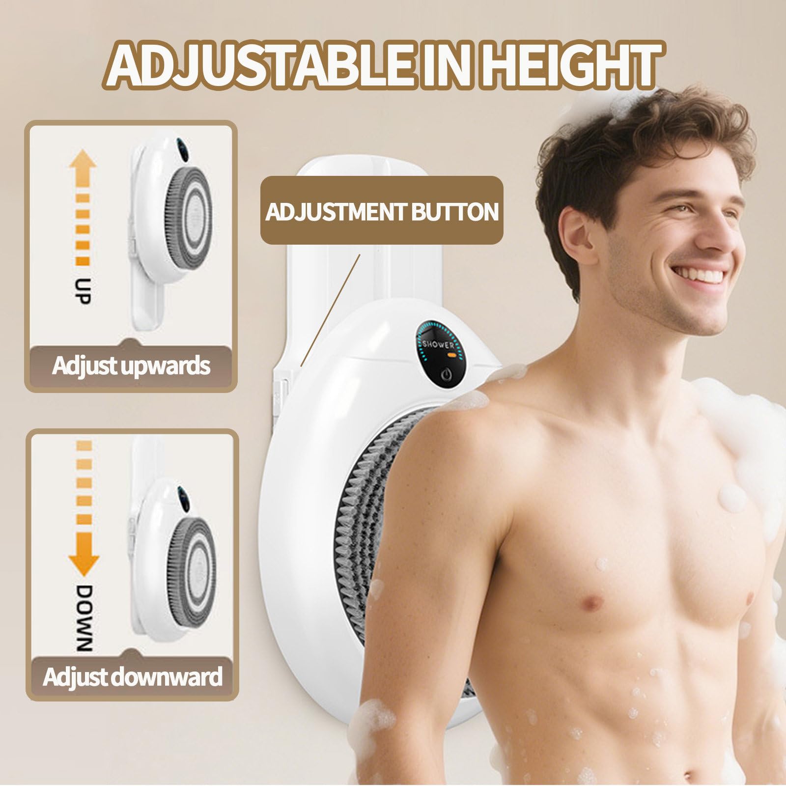 Cepillo eléctrico de Ducha para la Espalda, con 3 velocidades de Ajuste, Cepillo Exfoliante Inteligente, Ideal para Hombres y Mujeres, fácil de Instalar.