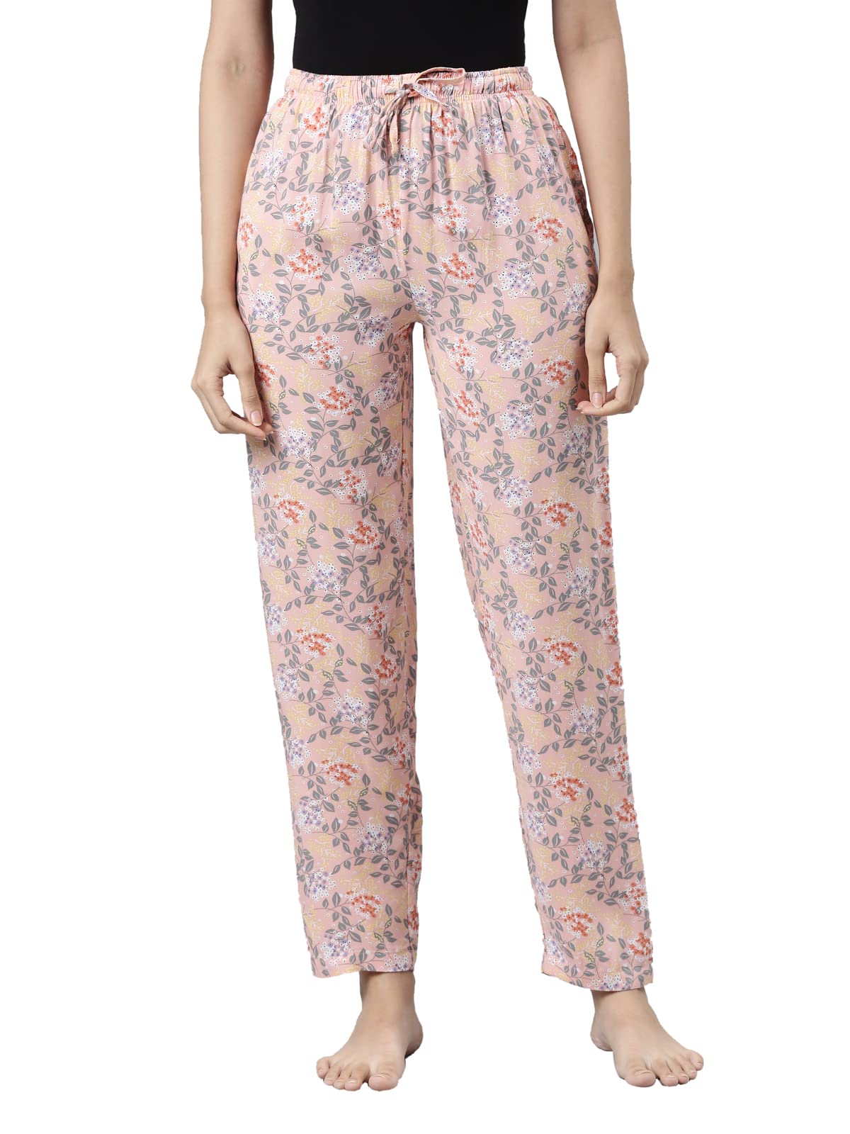 GO COLORS Women Printed Light Pink Woven Viscose Lounge Pants
