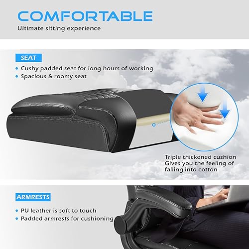 Miniatura 7 de VITESSE Silla de oficina ejecutiva, silla resistente con reposabrazos abatible, sillas ergonómicas de respaldo alto, sillas de juegos para