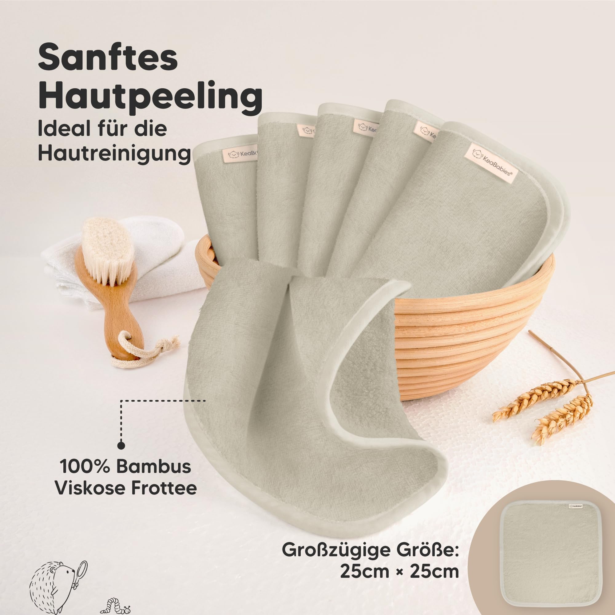 KeaBabies 6-Pack Babywaschlappen - Weiche Bambus-Waschlappen für Babys, Kinder, Ultra Absorbierende Neugeborenen-Badehandtücher, 25 x 25cm,Sanft für empfindliche Haut(Stone) - 4