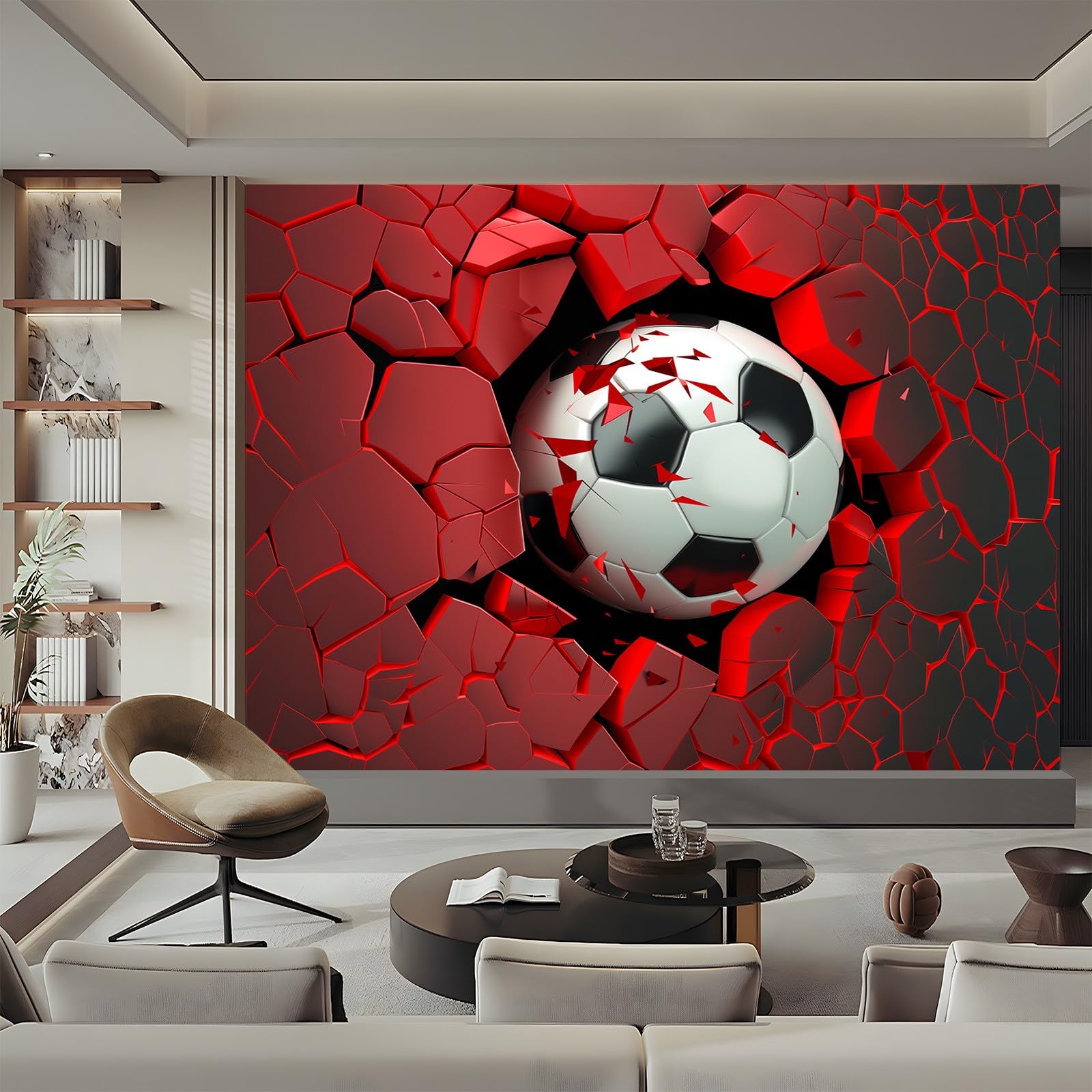 Carta da parati 250 x 175 cm Fotomurali in TNT Murale alla moda Decorazione da Muro Rosso Poster Gigante Design Carta perFootball rosso e nero