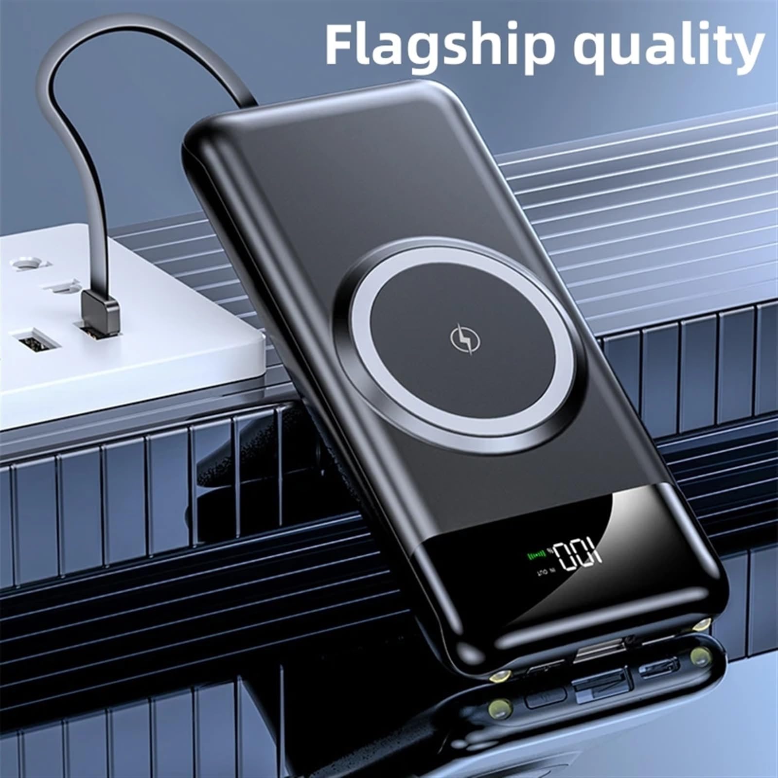 Batterie Externe De Charge sans Fil Trois-en-Un, Batterie Externe Intégrée À Quatre Fils, Batterie Externe De Grande Capacité 20000mAh (Size : White-20000mAh)