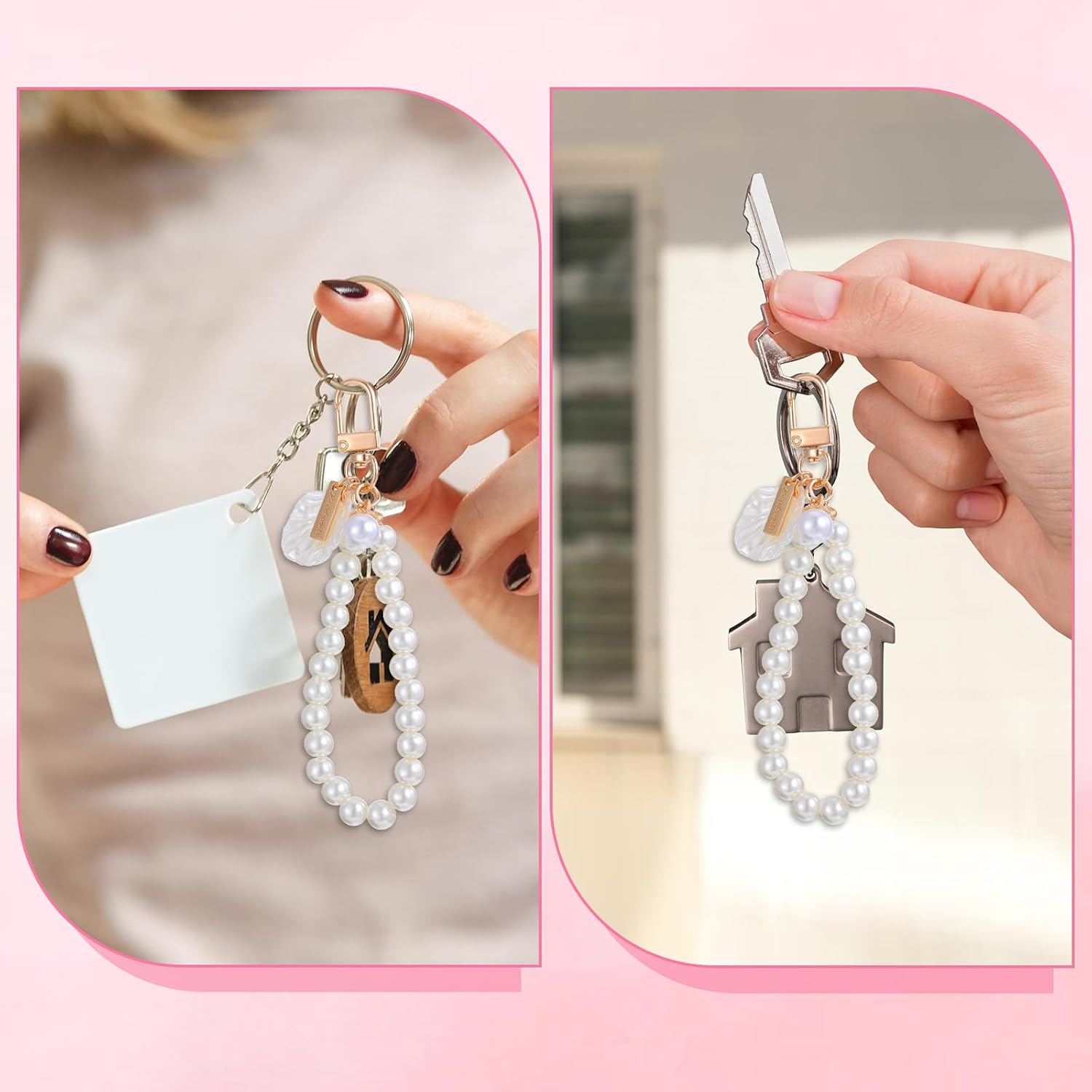 InnoHHustle Pearl Keyring Lanyard Women's Imitation Pearl Chain Key Chain Pearl Keychain Wristlet Pearls Shell Bag Purse Charms Backpack Key Pendant Accessories Keys Chains Women Cute（1Pcs）