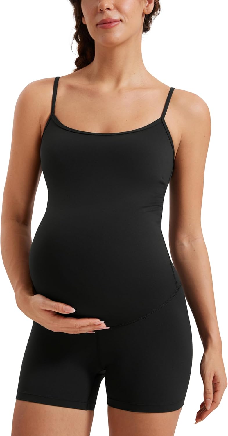 CRZ YOGA Butterluxe Maternity Cami Strap Workout Romper - U Neck Casual Shorts Jumpsuit Pregnancy Womens Tank Top Bodysuit