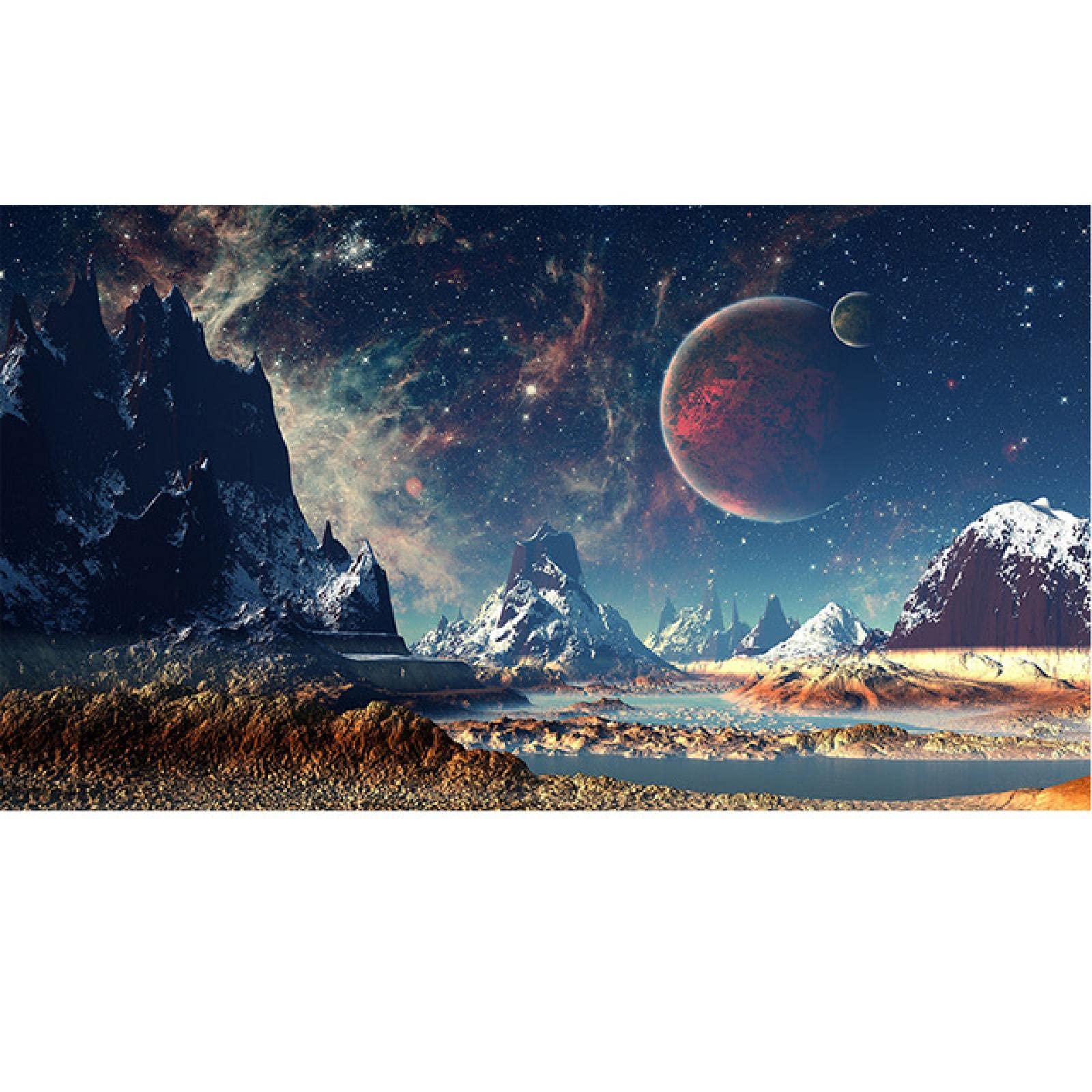 Yooyu Carteles del espacio y la montaña Universo Exoplaneta Galaxy Pinturas en lienzo Paisaje Arte de la pared Imagen Decoración para el hogar Mural 50x115cm (19.7x45.3in) Marco interno