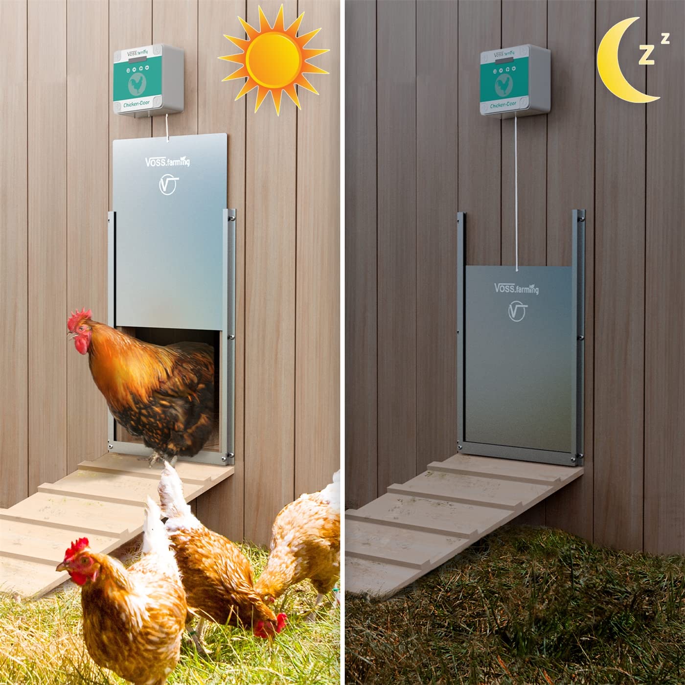 VOSS.farming Apriporta Automatico per pollaio Chicken-Door, Dimensioni: 12,5 x 12,5 x 7,5 cm, Ideale per Tutti i Tipi di pollai