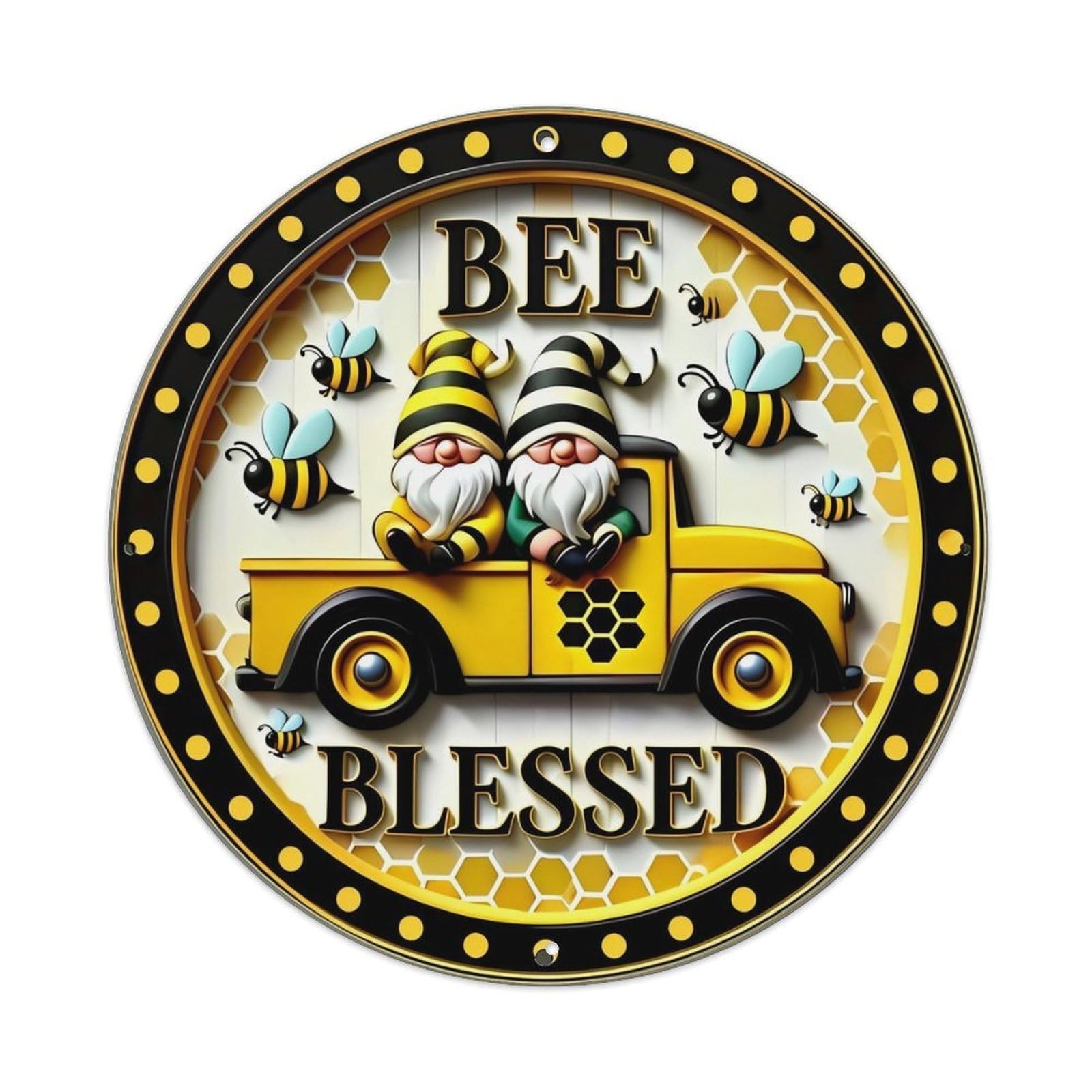 Bee Blessed Gnome Truck Design Metal Tin Sign Plaque