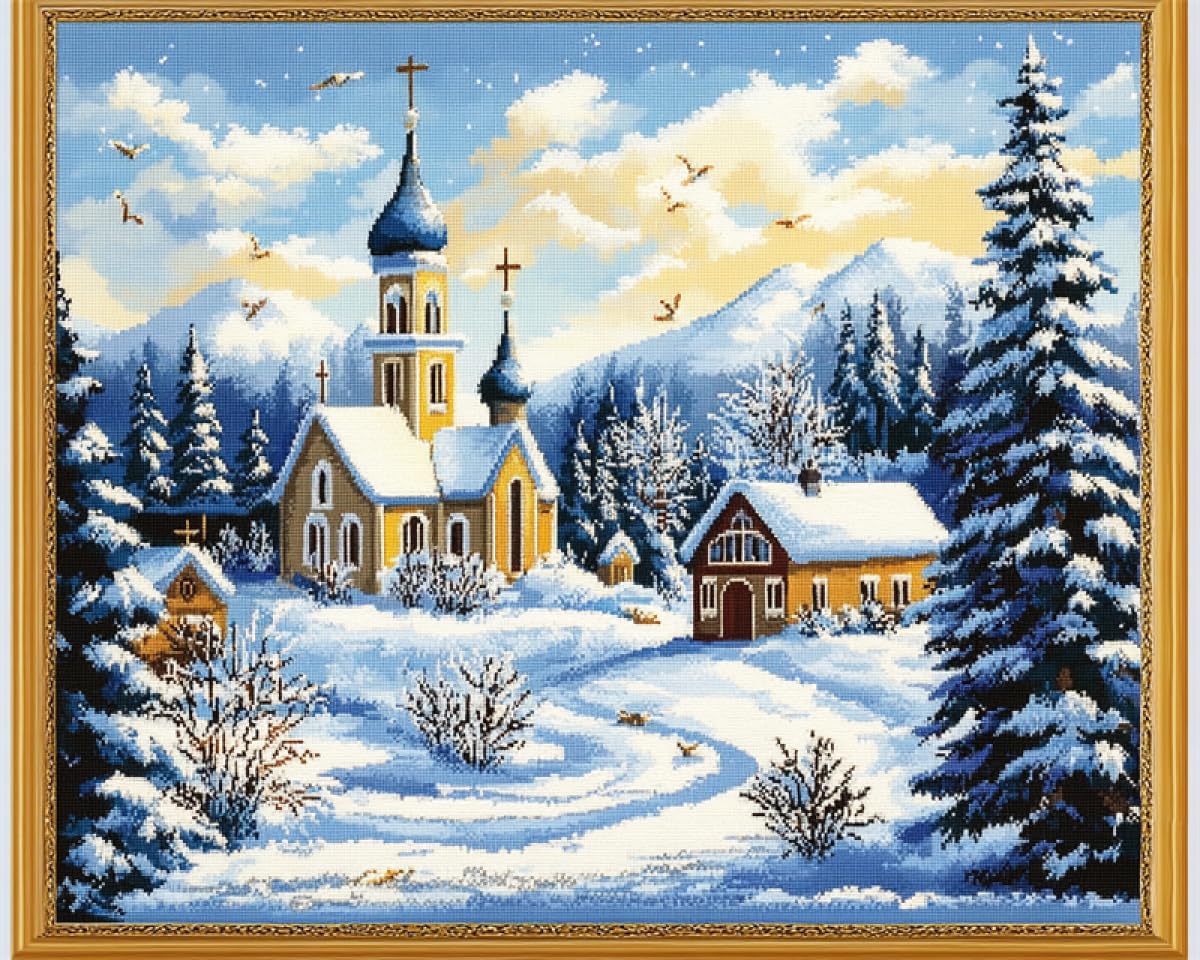 DIY Kit De Bordado Francés Con Cuentas Paisaje De Ciudad Nevada Kit De Bordado Con Cuentas Para Adultos,Set De Tapiz Con Bordado A Mano,Kits De Bordado Con Cuentas De Semillas Para Hacer U 40x50cm