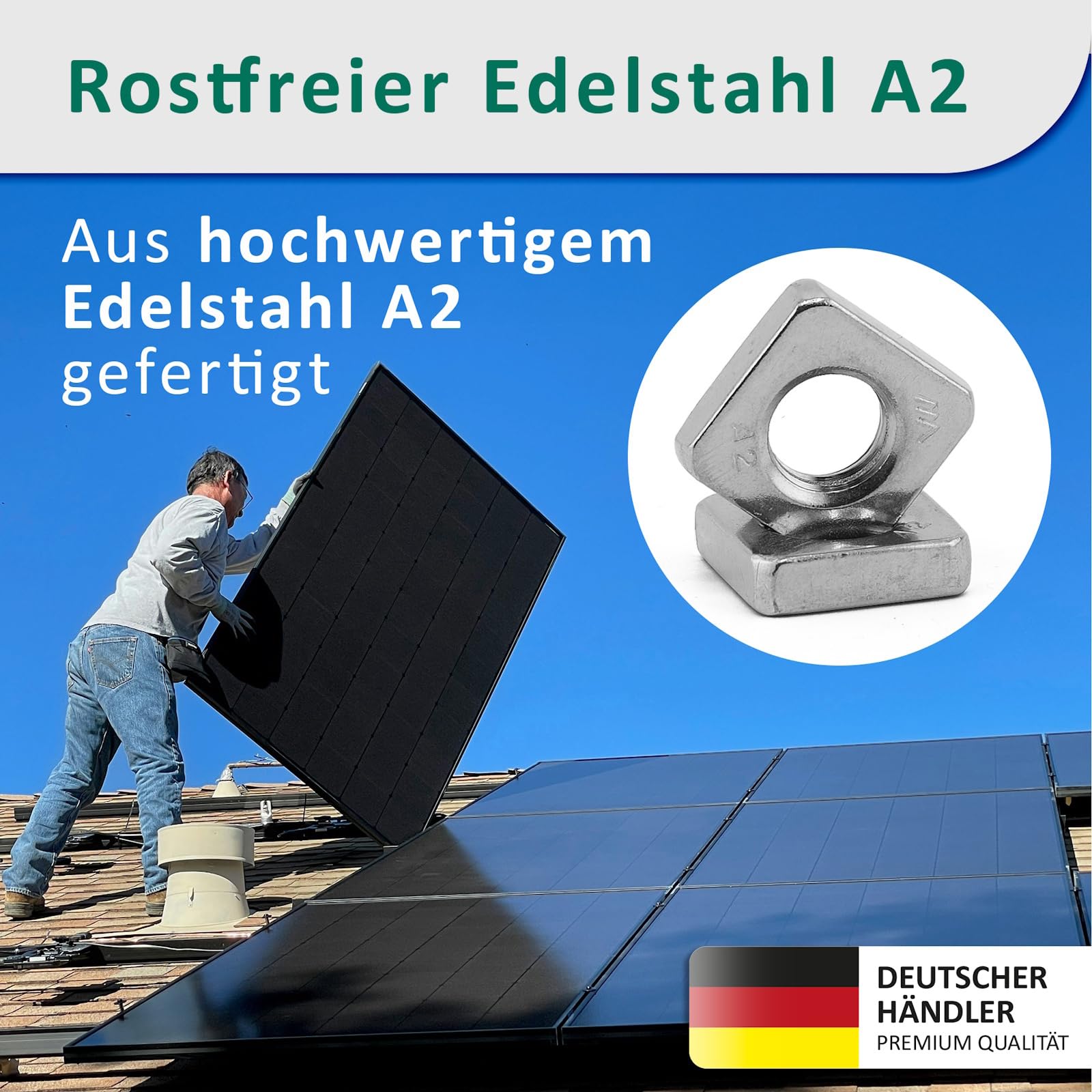 DSM | Dadi quadrati M5 secondo DIN 562 | forma bassa | Acciaio Inox A2/V2A - antiruggine e resistente alla corrosione | Dadi lisci, dadi quadrati, dadi di inserimento per profili scorrevoli, mobili
