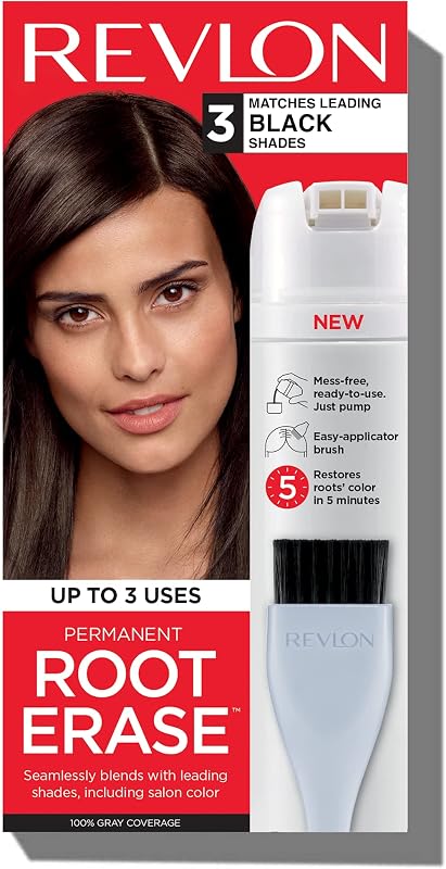 Revlon Color permanente para el cabello, tinte permanente para el cabello, en casa con cepillo aplicador para uso múltiple, cobertura 100% de canas, negro (3), 3.2 onzas líquidas