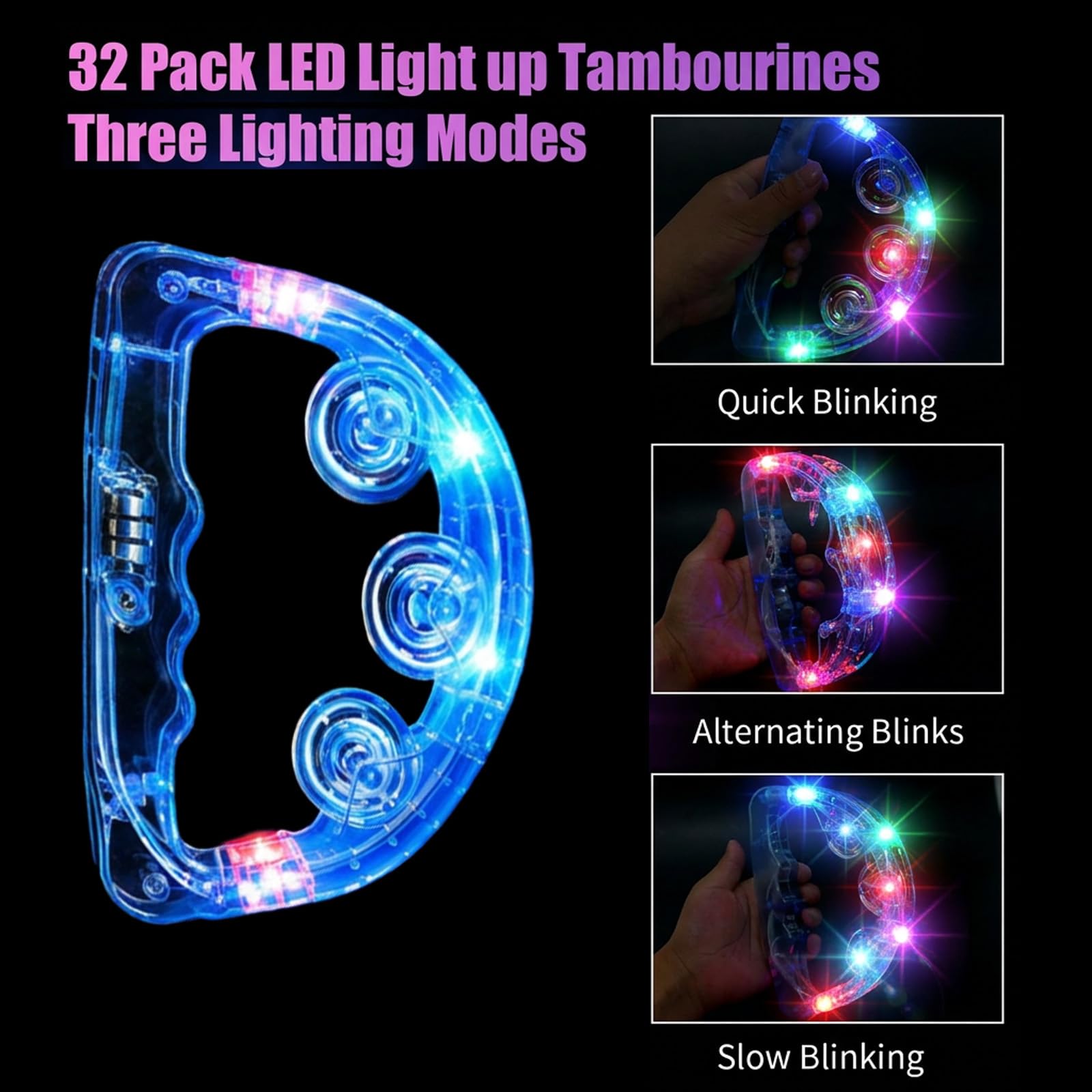 LED-Leucht-Tamburine, 32 Stück, mit Musik, blinkendes Handinstrument, leuchtet im Dunkeln, Partyzubehör für Hochzeit, Erwachsene, Teenager, Partyzubehör