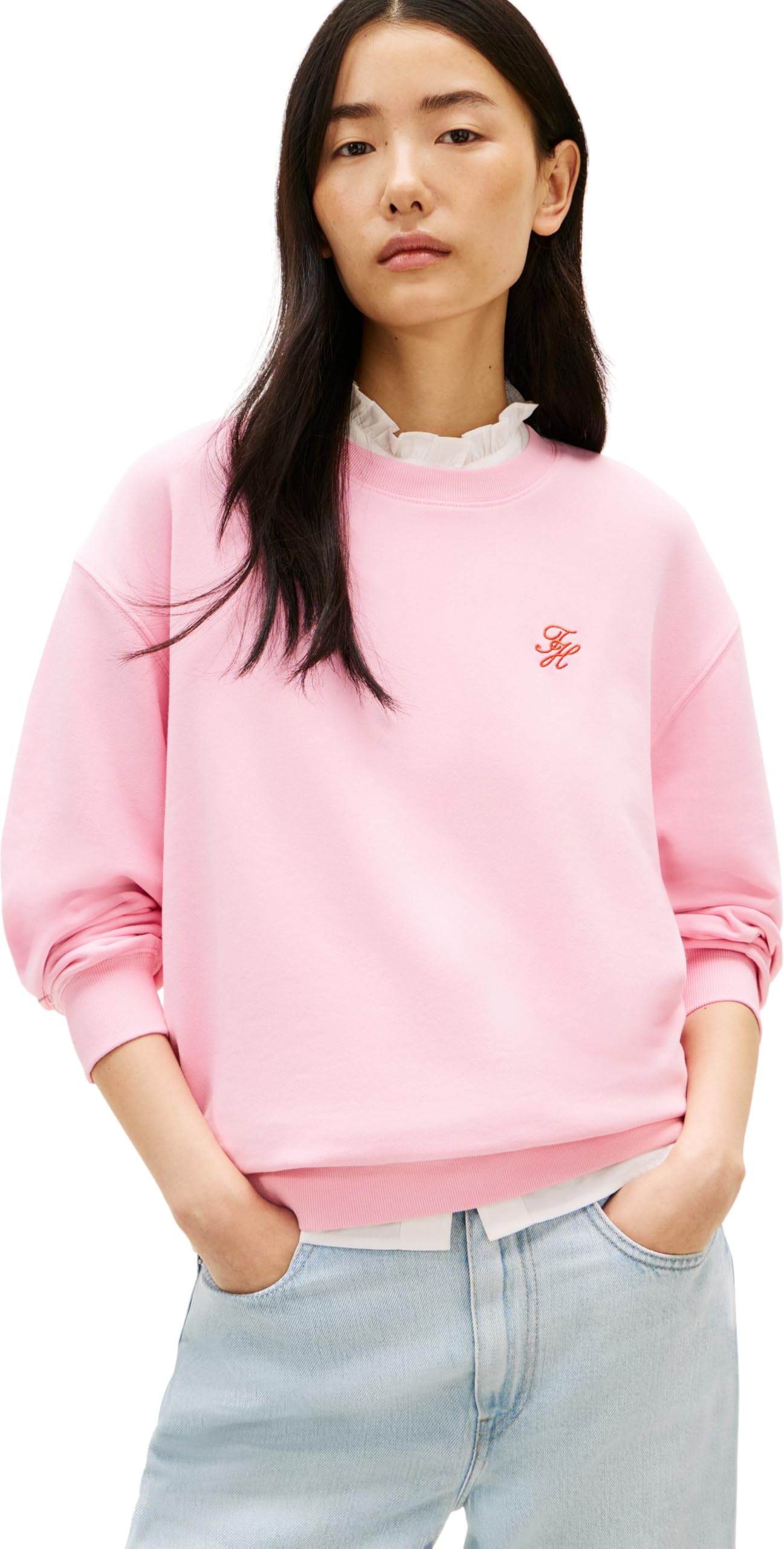 Tommy Hilfiger Women's Script Crew Sweatshirt Pink 12 (M)
