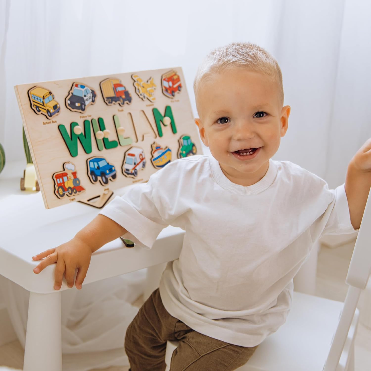 Personalized Name Puzzle for Kids, Personalized Baby Gifts Custom Name Puzzles for Toddlers 1-3 Animal Puzzle, Customized 1st Birthday for Girls & Boys Wooden Puzzle Montessor Toys for Kids