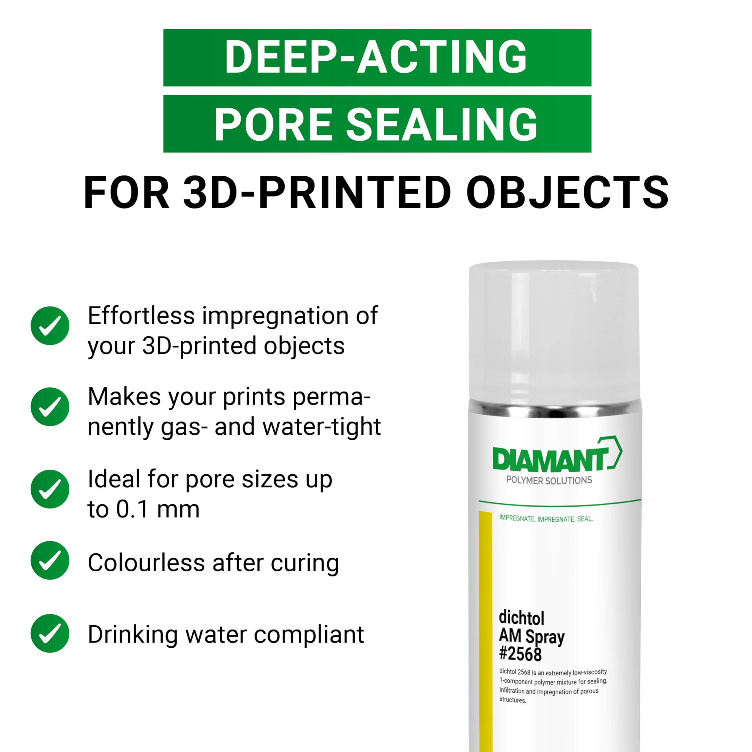 DIAMANT dichtol AM Spray - Sellador en spray para piezas de impresión 3D, 200 ml | Transparente, resistente al agua y al gas. Pulverización rápida para poros finos y geometrías complejas.