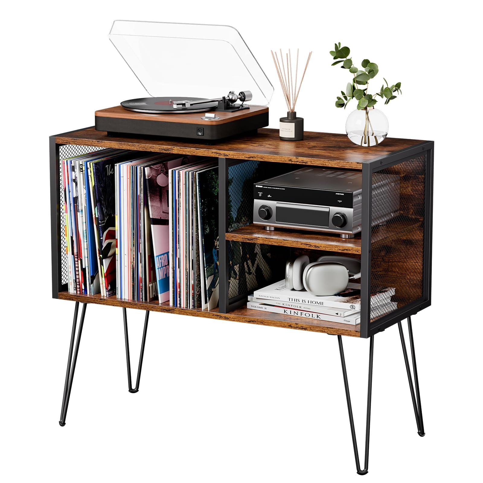 Record Player Stand, Mid-Century Record Player Table with Vinyl Record Storage Cabinet Turntable Furniture Album Shelf and Holder-image-13