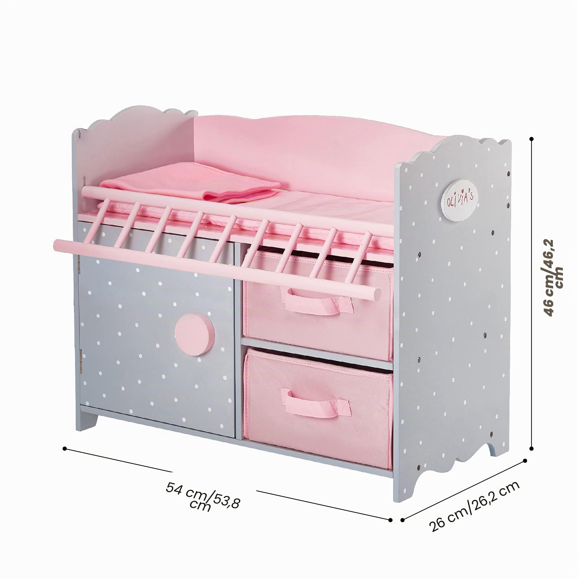 Olivias World 16 Zoll Babypuppen-Möbel Holz-Wickeltisch Storage TD-12390A