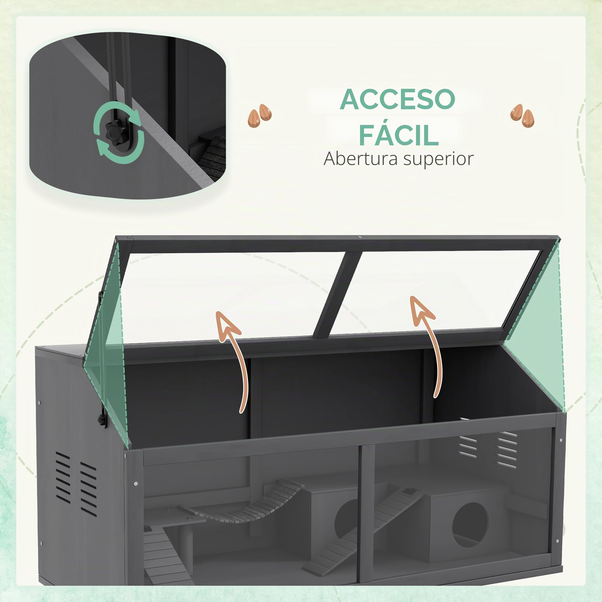 Jaula de Madera para hámster PawHut, caseta para roedores de 100 cm, casita para Animales pequeños, casita de Juegos con Puente Colgante, escaleras, Techo practicable, caseta, Gris Oscuro