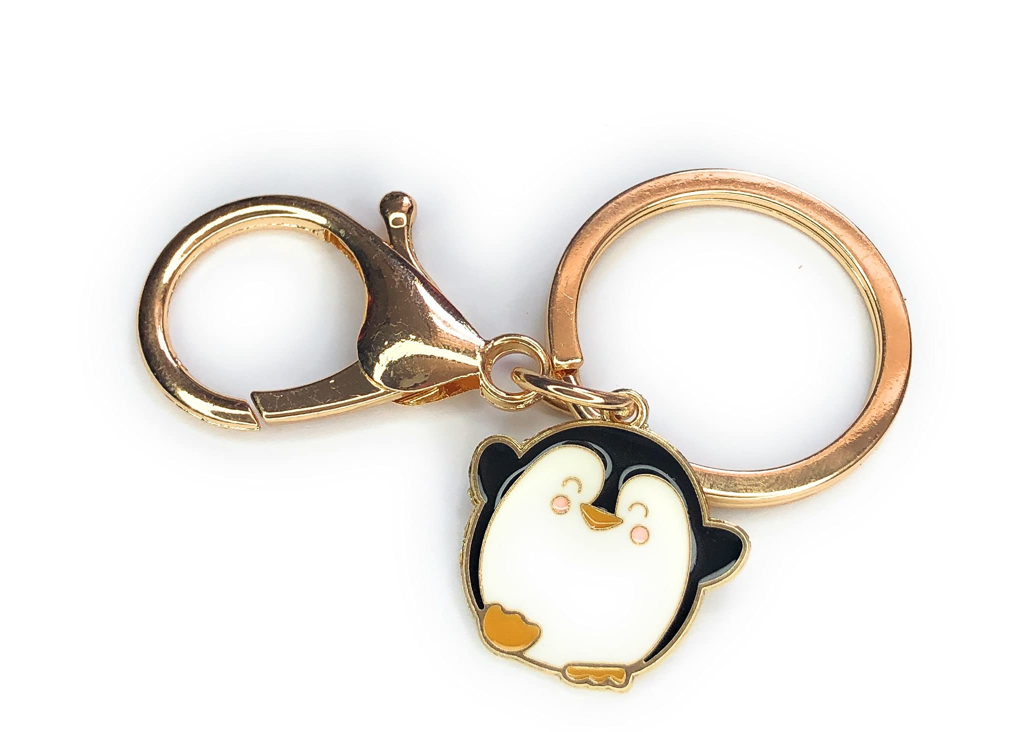 FizzyButton GiftsPenguin Gold Tone Keyring Key Ring and Lobster Clasp with Enamel Charm