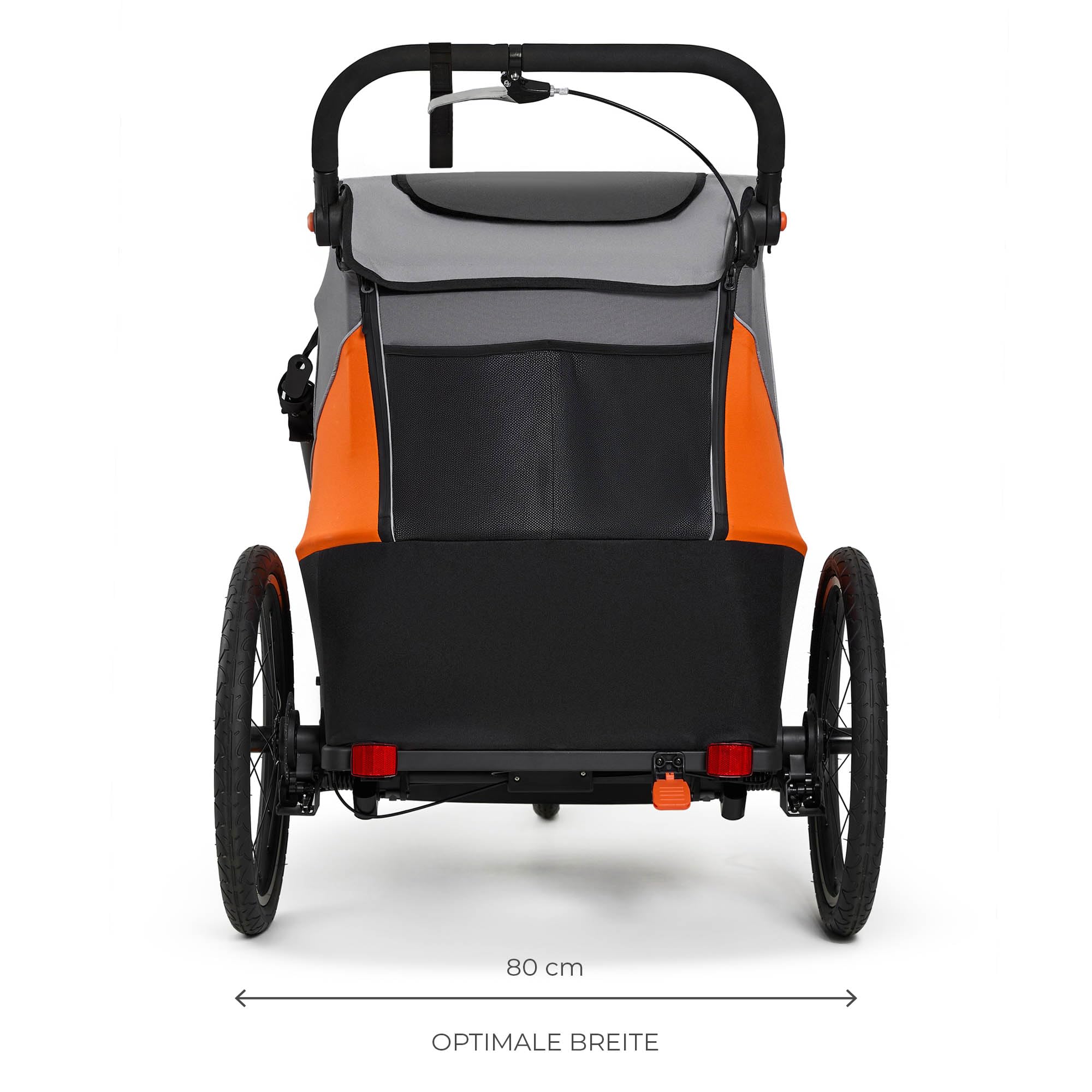 Kinderkraft NAVA 3in1, Kinderwagen, Laufwagen und Fahrradanhänger, für ein oder zwei Kinder (bis 44 kg), Sonnenschutz, zwei unabhängige Bremsen, Aluminiumrahmen, leicht zu falten,Orange