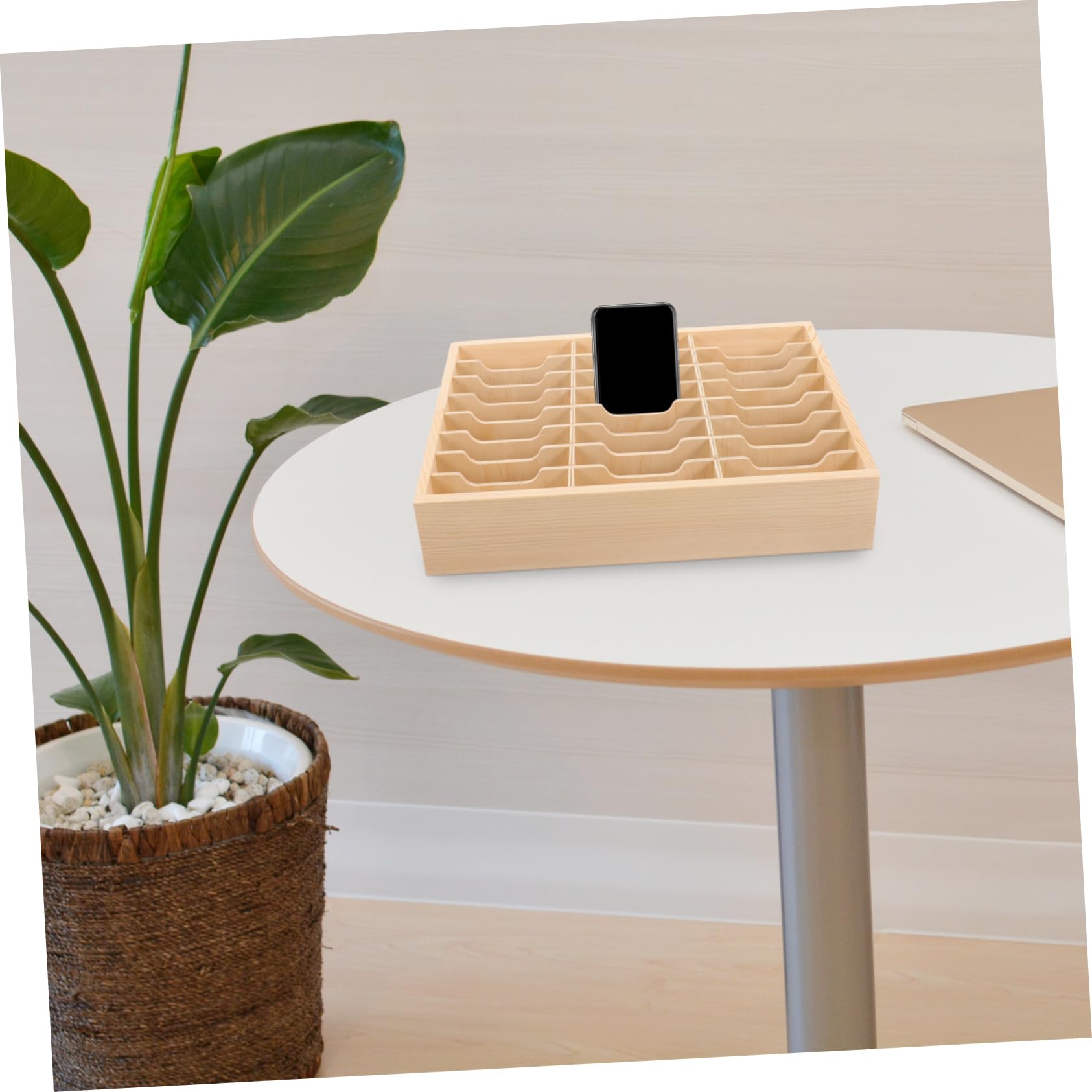 Soporte Para Teléfono Móvil De Madera Múltiples Compartimentos 24 Celdas Caja De Almacenamiento Funcional Organizador De Escritorio Para Aulas y Salas De Reunión