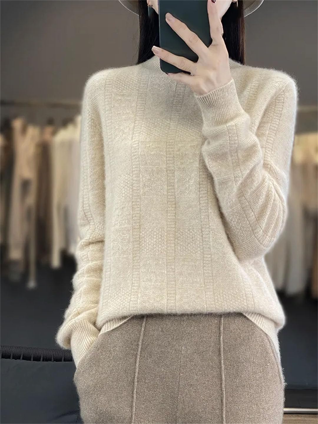 Maglione da donna a collo alto oversize autunnale casual a maniche lunghe maglione di lana basic top lavorato a maglia