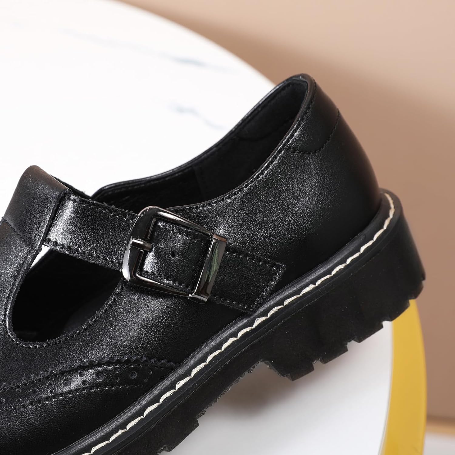 XMM Mary Jane Shoes Women Oxford Shoes Leather Round Toe Flats Non-Slip Ankle Buckle Strap Comfort Casual Dressy Cosplay Party School Work Shoes - Image 5