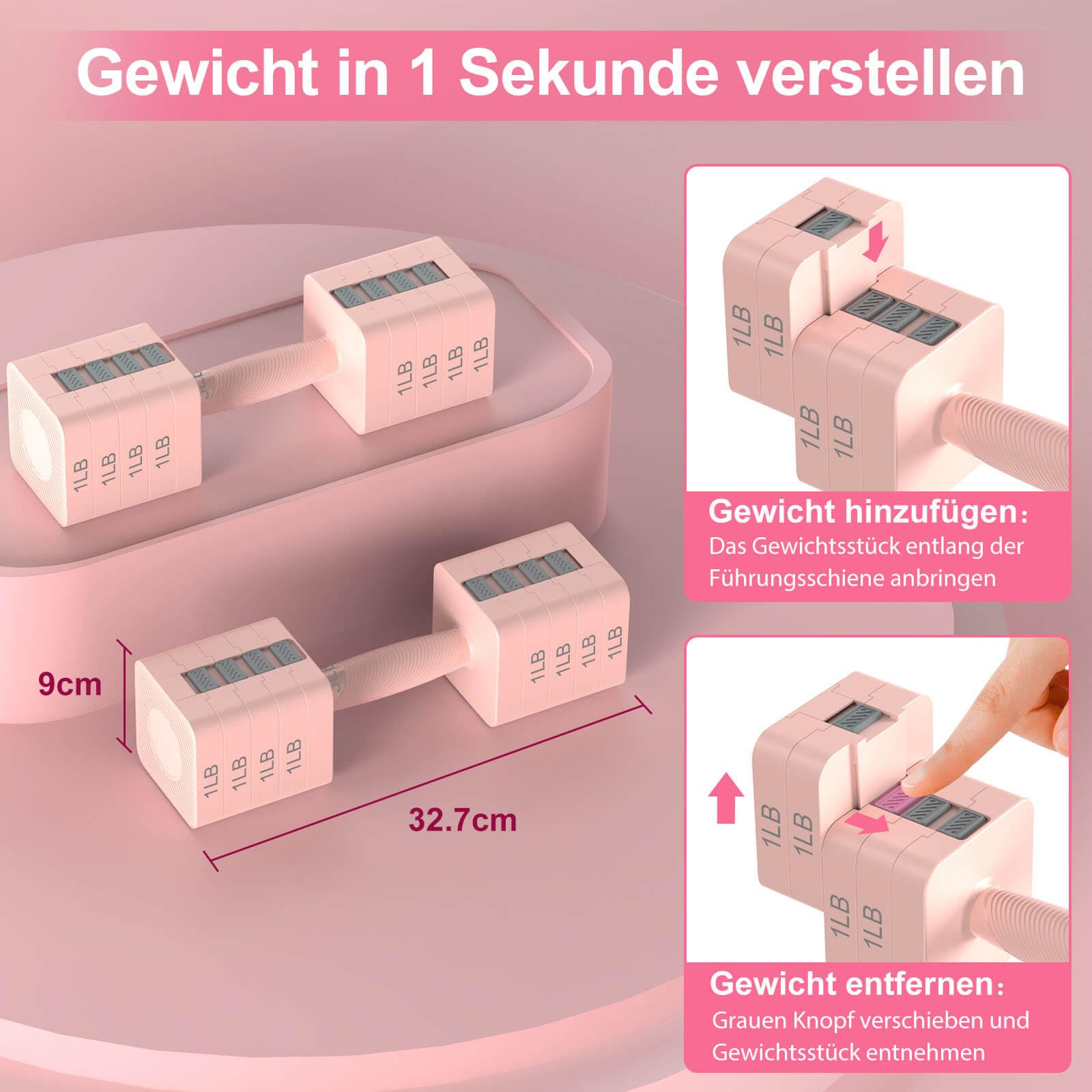 Tepemccu 5-in-1 Verstellbare Hanteln Set, 1,4–5kg Hanteln Frauen mit rutschfestem Griff und Sicherheitsverschluss, Kurzhanteln 2er Set für Frauen und Männer - Heimstudio-Set für Krafttraining