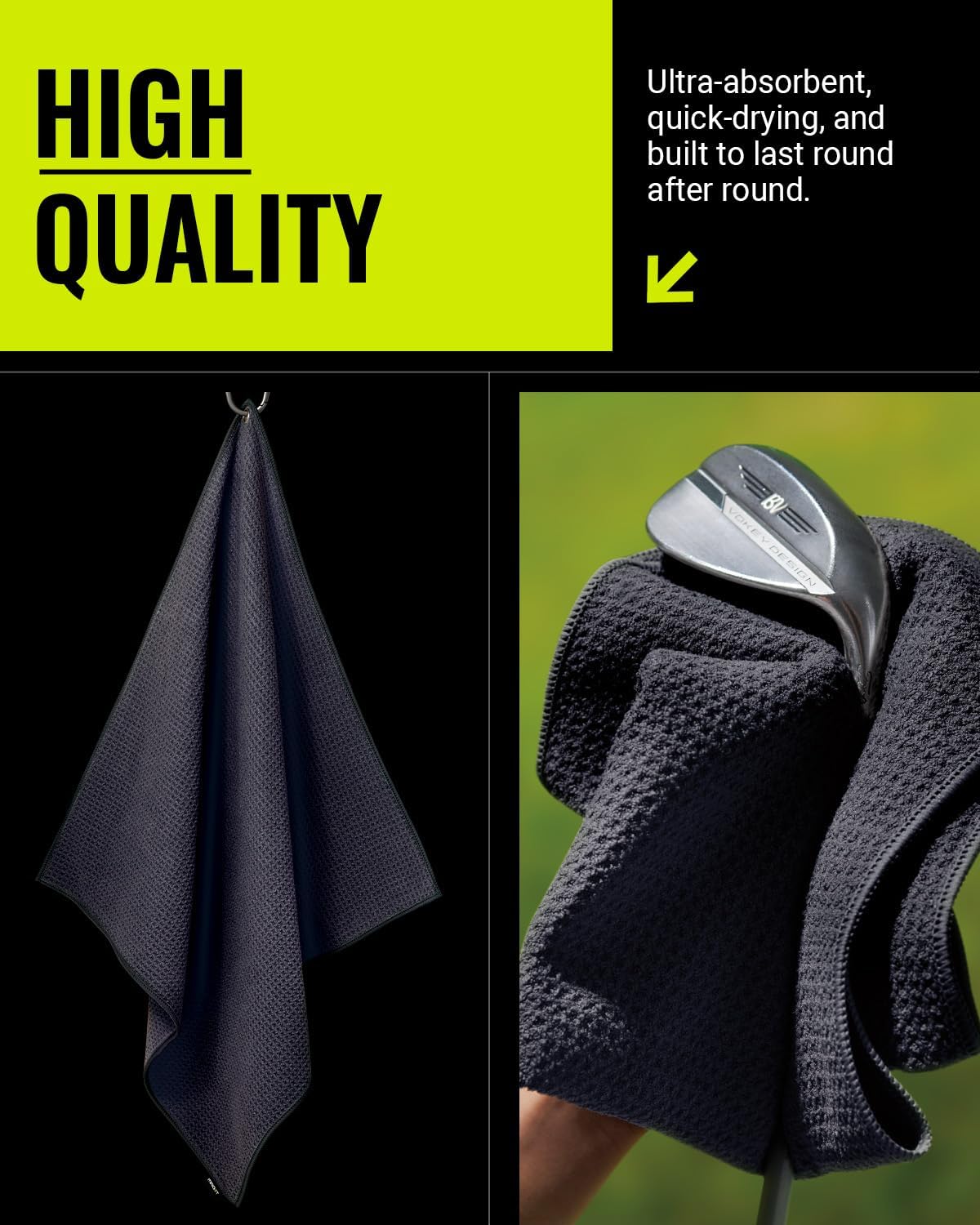 MAG-iT Magnetic Golf Towel with Carabiner | Strong Magnet, Ultra-Absorbent Microfiber, Groove Cleaner for Golf Bags - Black - Image 3