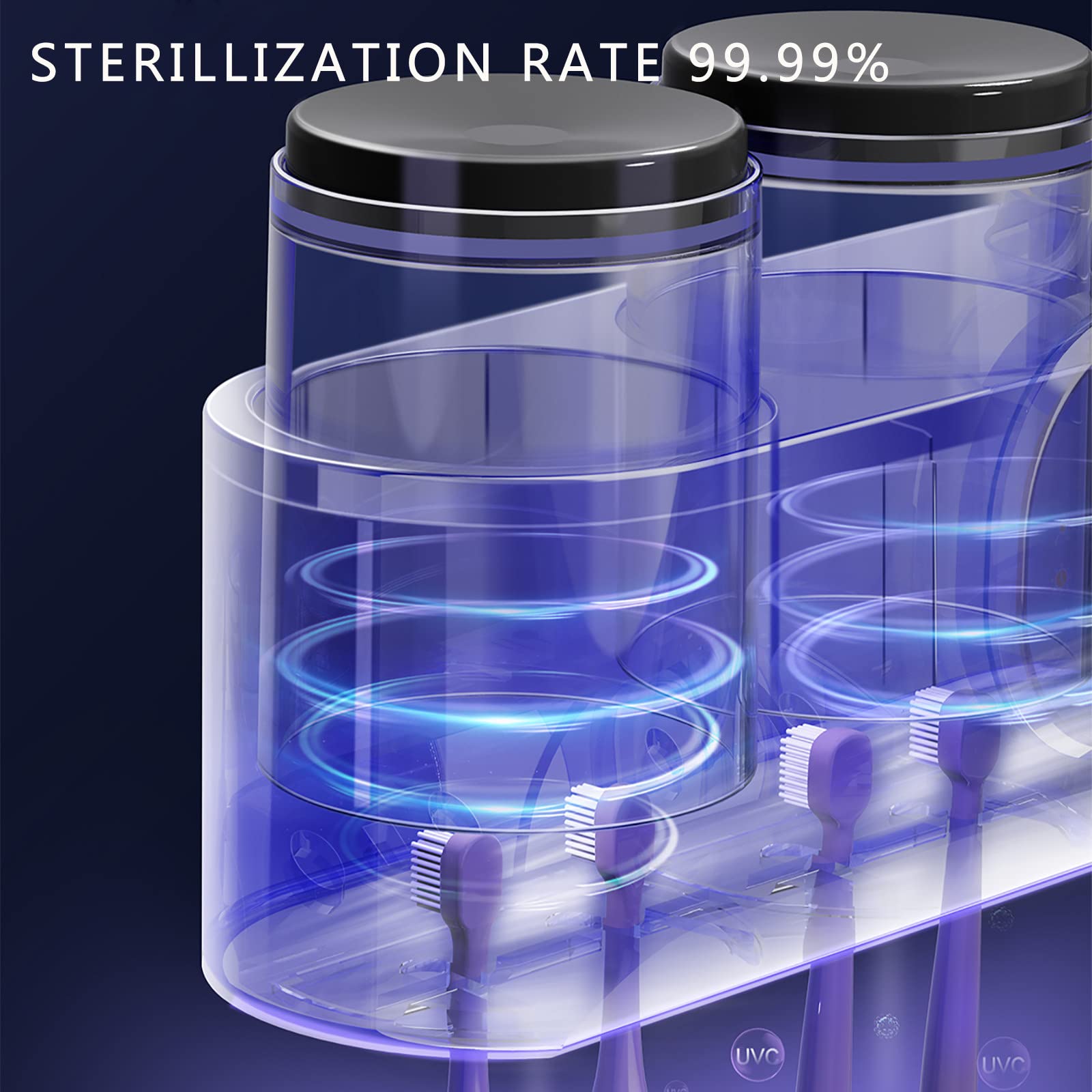 Porta Spazzolino Elettrico, Porta Spazzolino Parete, Bluetooth Porta Spazzolini Bagno con LED, Sterilizzatore per Funzione di Asciugatura Multifunzione Ricaricabile USB Nero