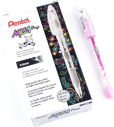 Pentel Bolígrafo Milky Pop Pastel Gel, (0.8mm) Línea mediana, Tinta rosa - K98-LP (caja de 12 bolígrafos)