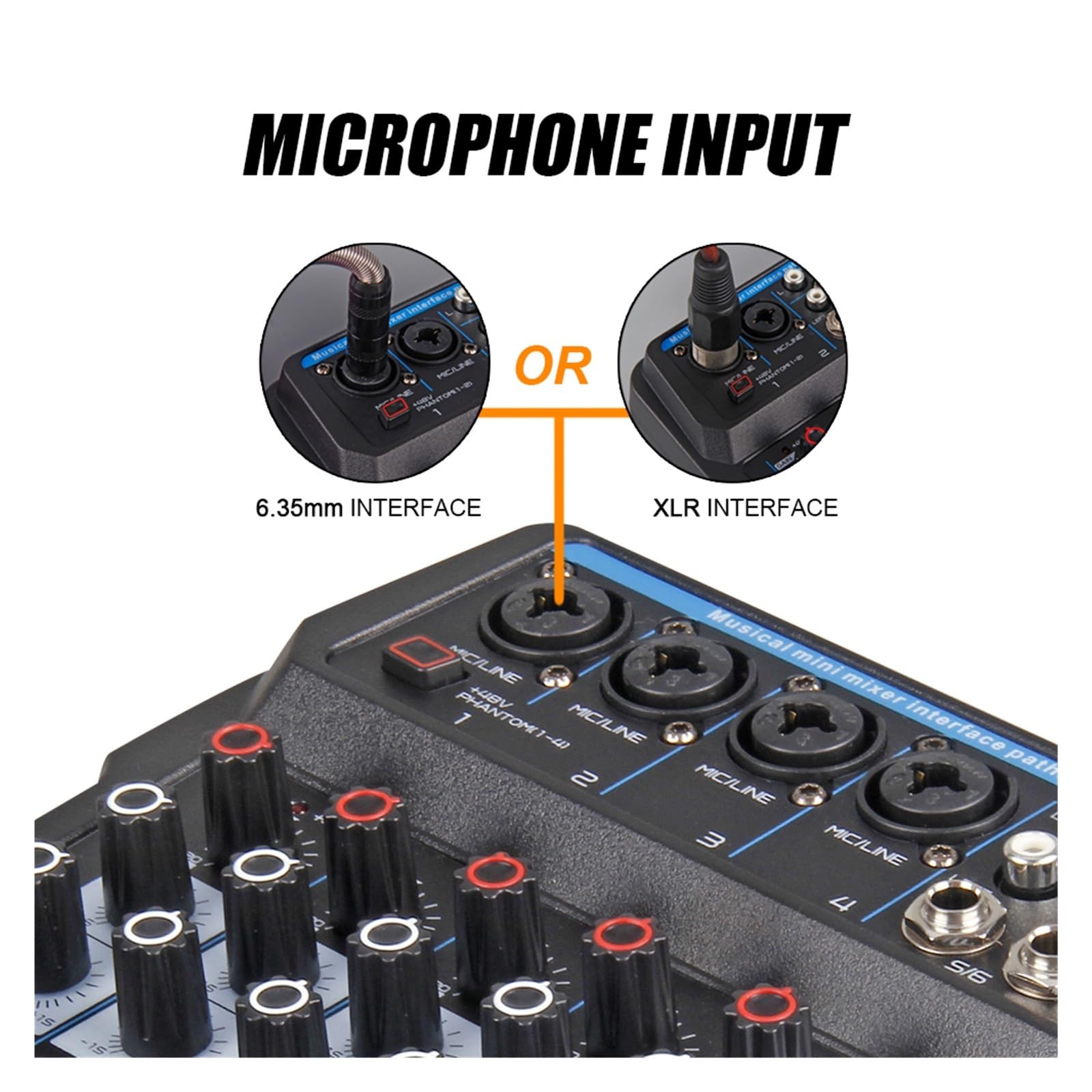 Mikser audio Mikser DJ M4 M6 Aduio z kartą dźwiękową Bluetooth do nagrywania na komputerze, mikrofonem i interfejsem do miksowania instrumentów(6 Channels)