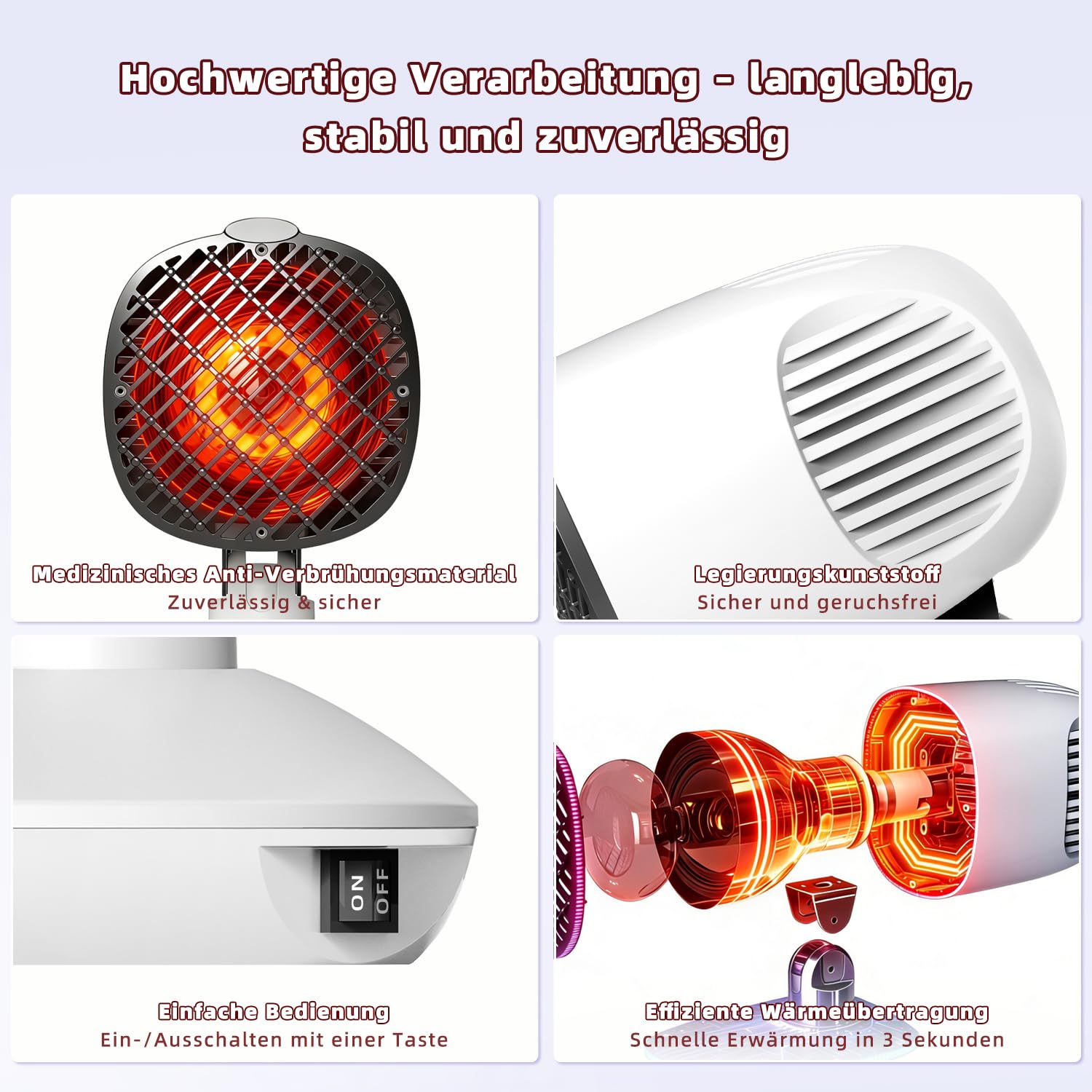 Infrarotlampe mit 3-in-1-Technologie, Rotlichtlampe Gesicht, Infrarot Lampe mit Tiefenwärme, 3 Sekunden Schnellheizung, einstellbarer Kopf, ideal bei Erkältung, Muskelverspannung & Hautpflege