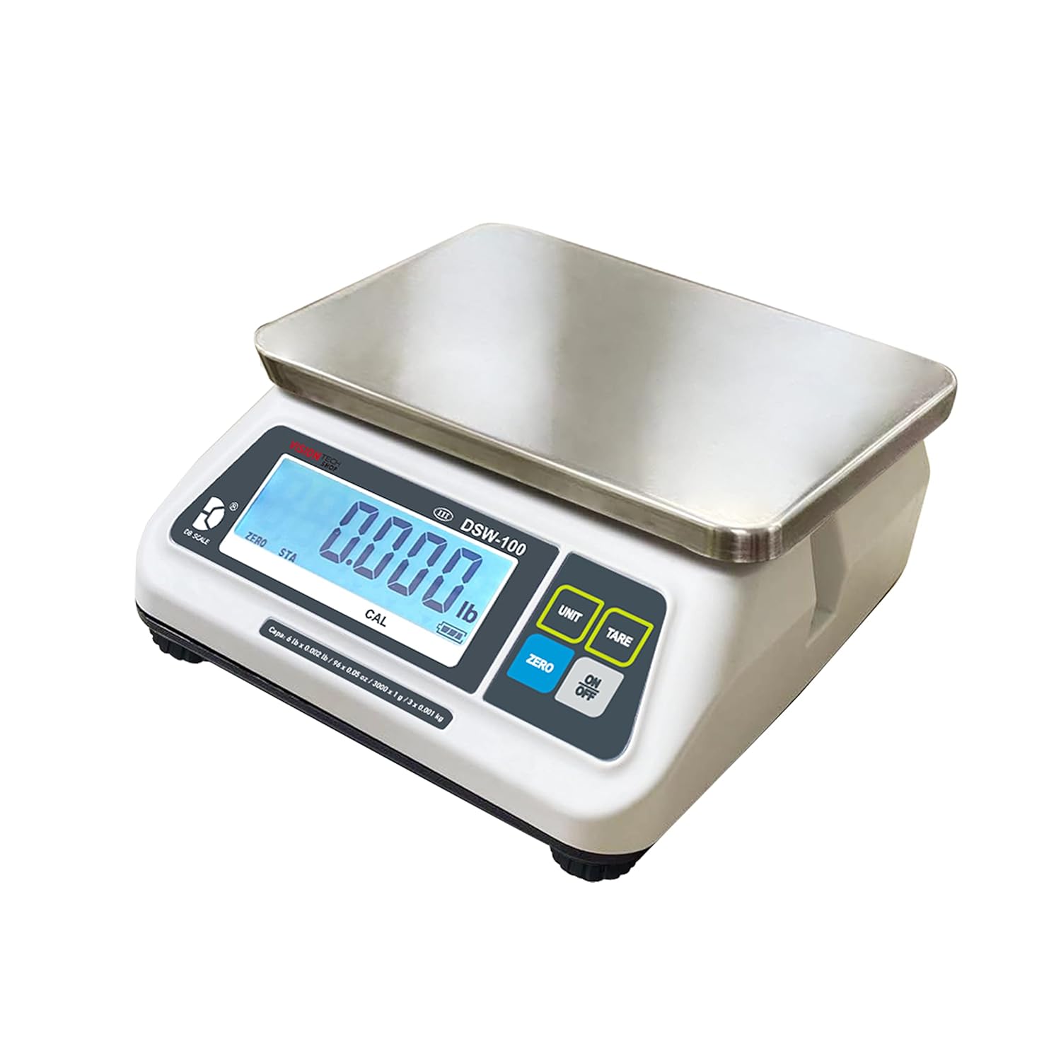 DSW-100 Portion Scale with Single LCD Display, Stainless Steel Platter, 6lb Capacity, 0.002lb Readability, Lb/Oz/Kg/g Switchable, Low Profile Design, NTEP Legal for Trade COC #22-007 Single Display Single-6LB