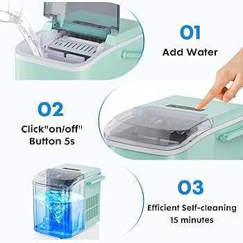 AGLUCKY Ice Makers Countertop, Ice Machine With Handle, 26Lbs In 24Hrs 9 Cubes Ready 6 Mins Self Cleaning Portable Maker 2 Sizes Bullet Home Office Grey