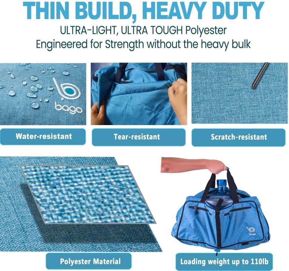 Bago Foldable Duffel Bags for Traveling Women & Men - 60L Medium Packable Duffle Bag for Travel with Shoe Compartment - Water Repellant, Heavy Duty, Lightweight Folding & Collapsible (SnowBlue) - Image 8