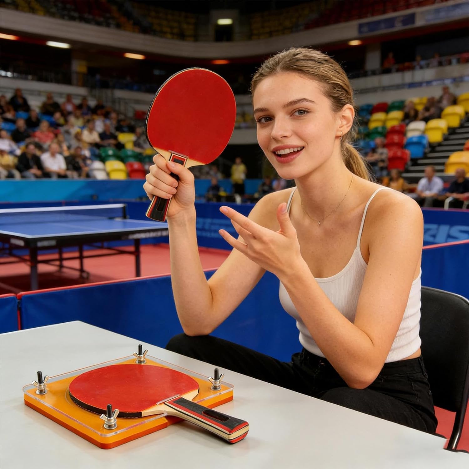 Table Tennis Paddle Press - Innovative Non-Slip Foam Base Pad, Paddle Cutter Tool, Racket Rubber Cutting Machine | Precision Manual Cutter for Coaching Environments, Home Use, and Even Travel