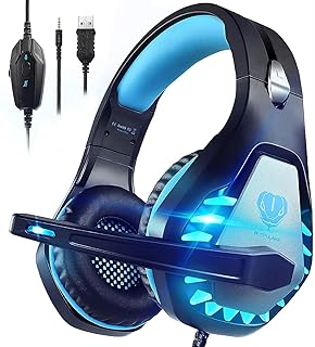 GM-2 Gaming Headset with microphone for PS4,PS5,PC,Xbox One,Nintendo Switch, Noise Cancelling Over Ear Headphones with Mic, LED Light, Bass Surround, Soft Memory Earmuffs for Laptops Phones Mac (Blue)