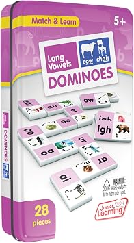 Junior Learning Long Vowel Dominoes Educational Action Games, Multi JL495