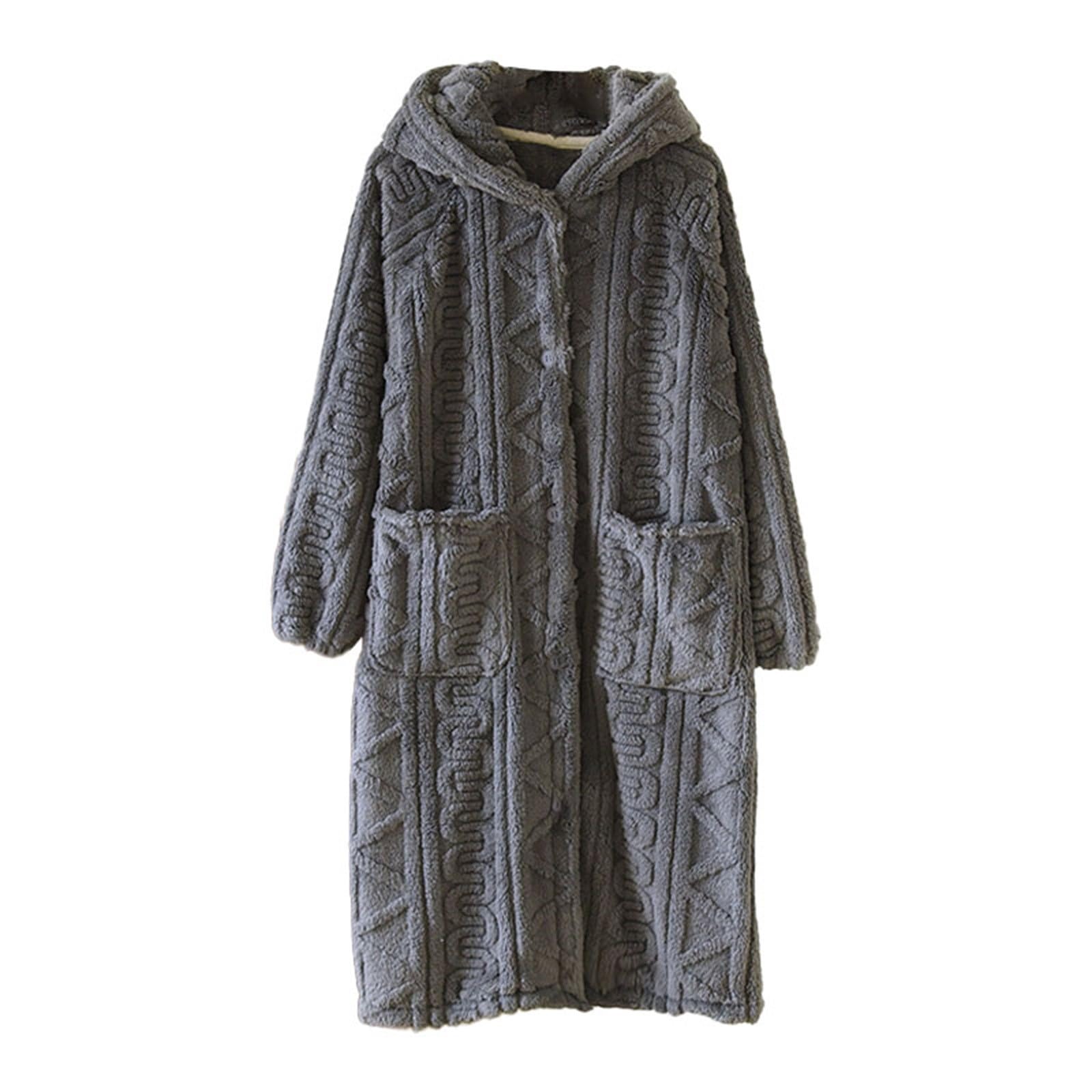 Vestaglia Donna Pile Morbida Con Cappuccio Tasche E Bottoni | Accappatoio Salvaspazio Ultra Assorbente Caldo Invernale, Vestaglia a Trecce Per Adulti Per Casa Viaggio