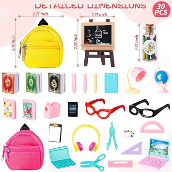 30Pcs Mini School Supplies, Doll School Supplies Accessories Set