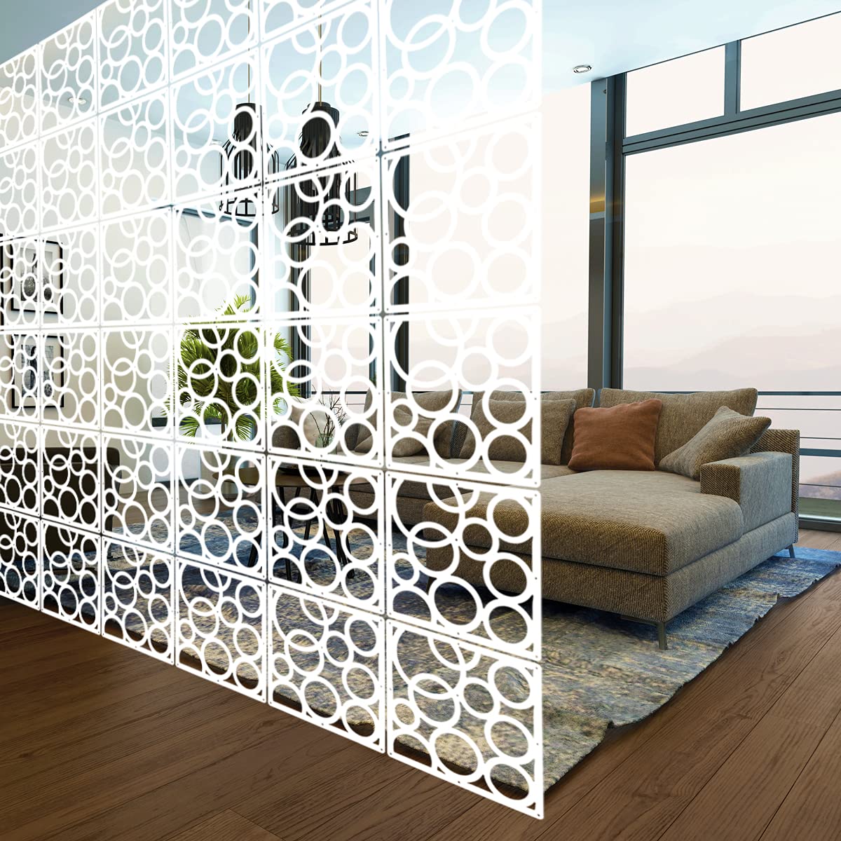 Lchen Hanging Room Divider Panel,Wood-Plastic Panel Screen 10 Pieces 0.2IN Thick White Panels for Living Room Bedroom Home Office Decoration(YQ-S-10Panels)