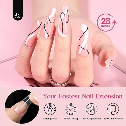 Miniatura 88 de Beetles - Kit de gel para extensión de uñas fácil de usar, 500 uñas de gel de almendra extracortas transparentes y preformadas, pegamento multiusos